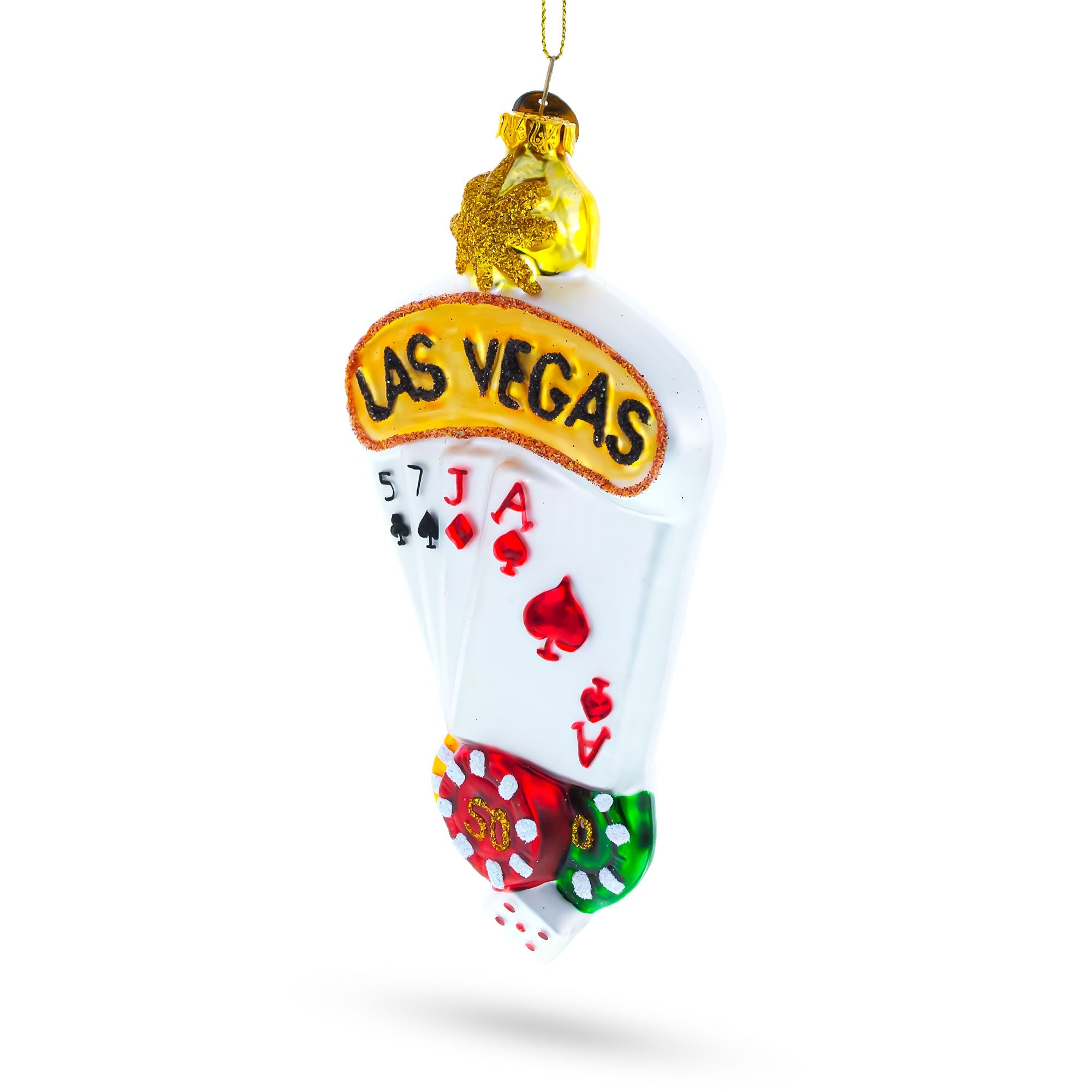 Vibrant Las Vegas Casino With Playing Cards & Chips - Blown Glass Christmas Ornament