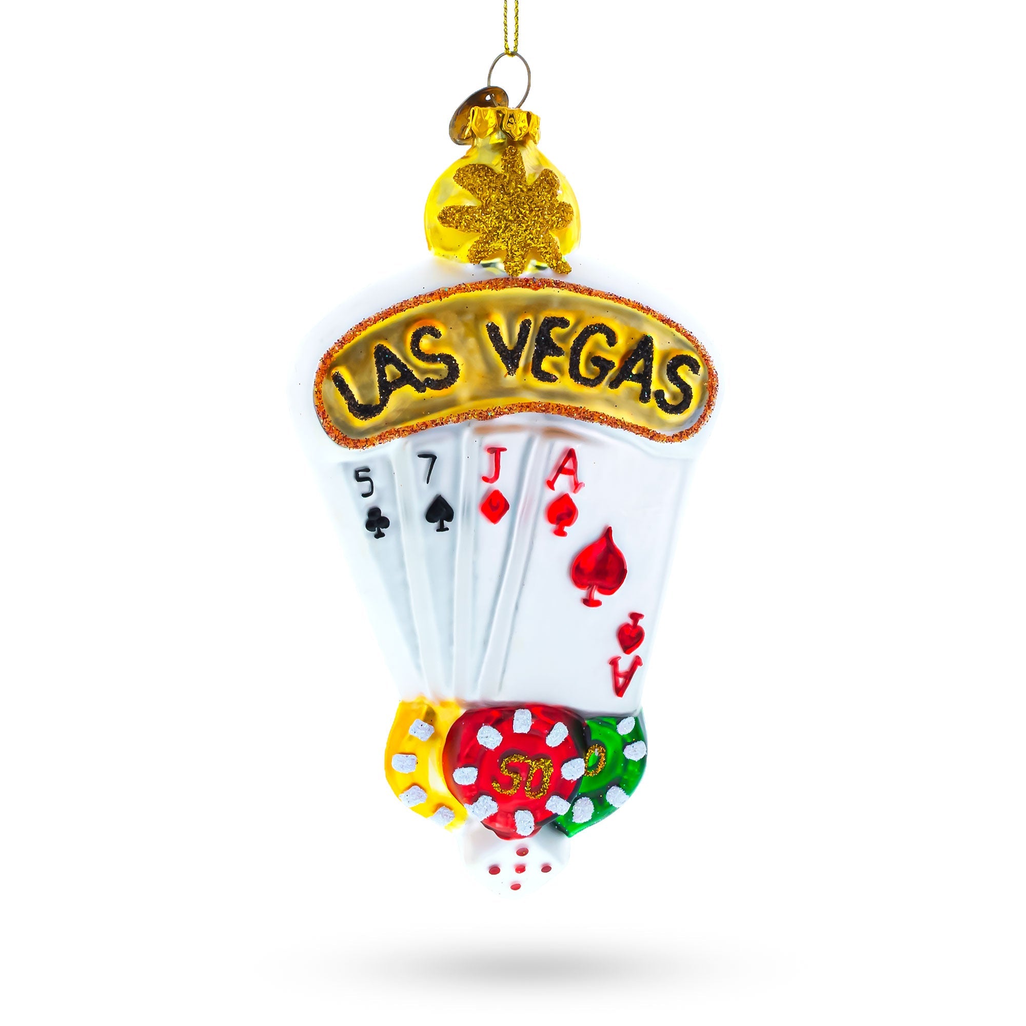 Vibrant Las Vegas Casino With Playing Cards & Chips - Blown Glass Christmas Ornament