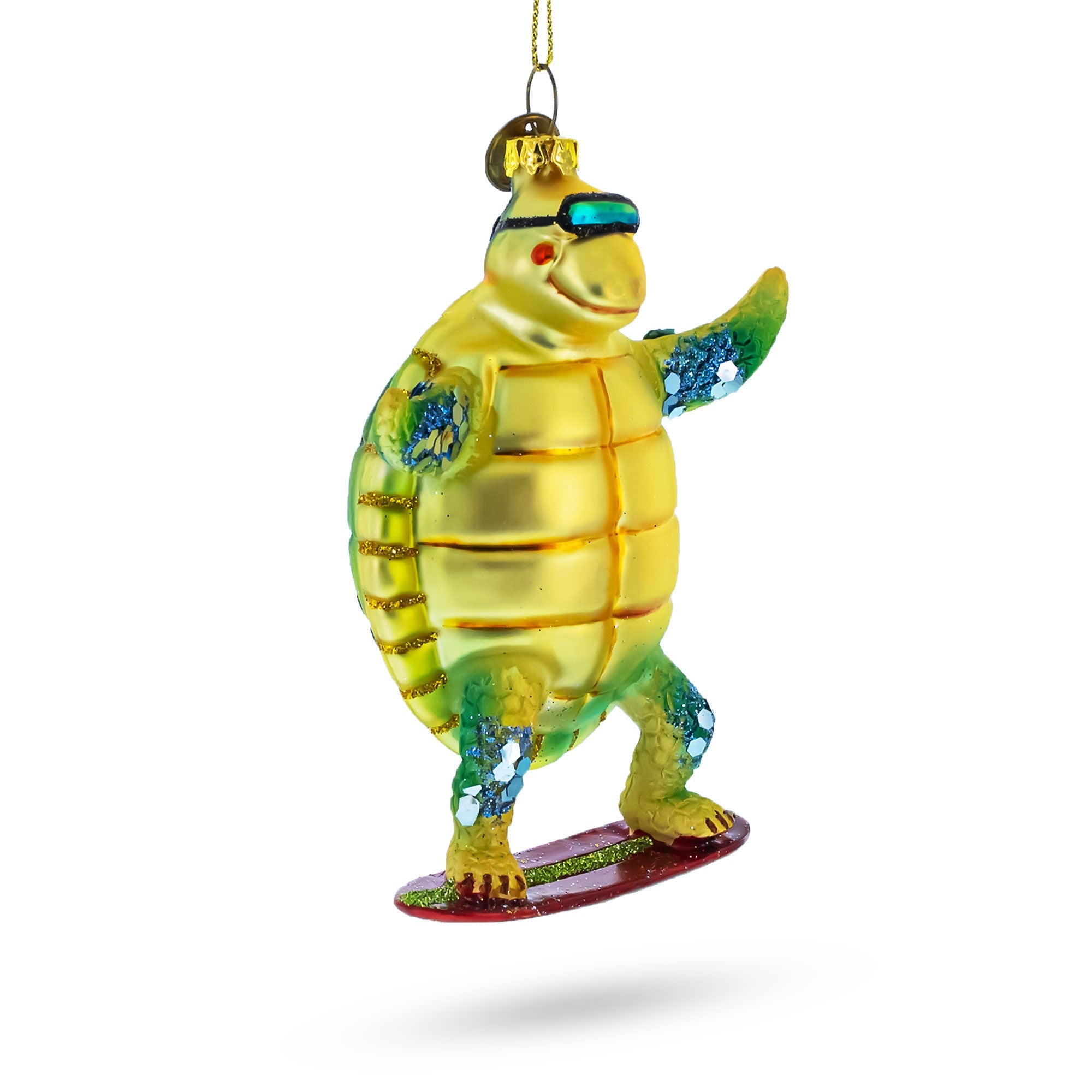 Cool Turtle Surfing - Blown Glass Christmas Ornament