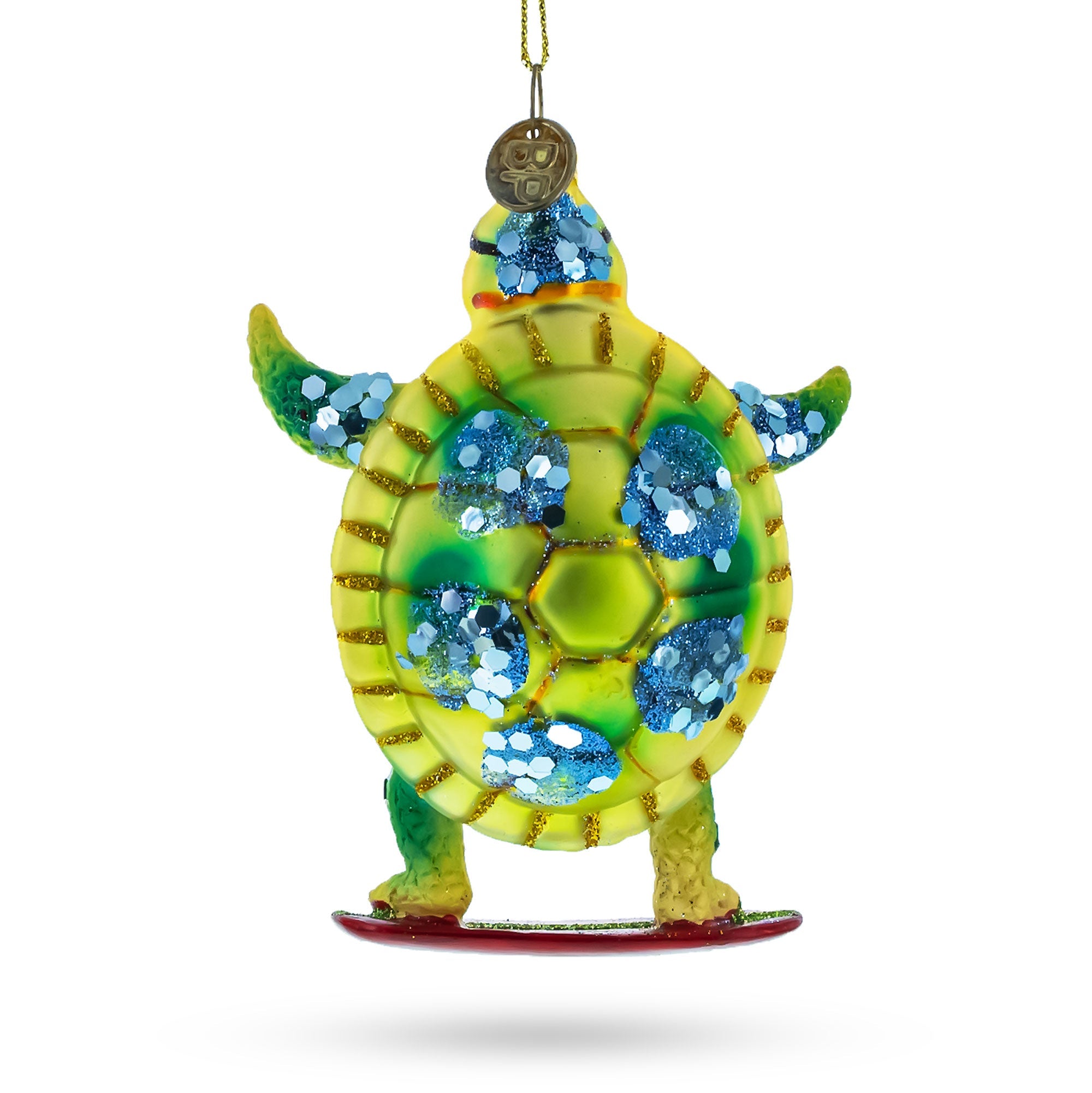 Cool Turtle Surfing - Blown Glass Christmas Ornament