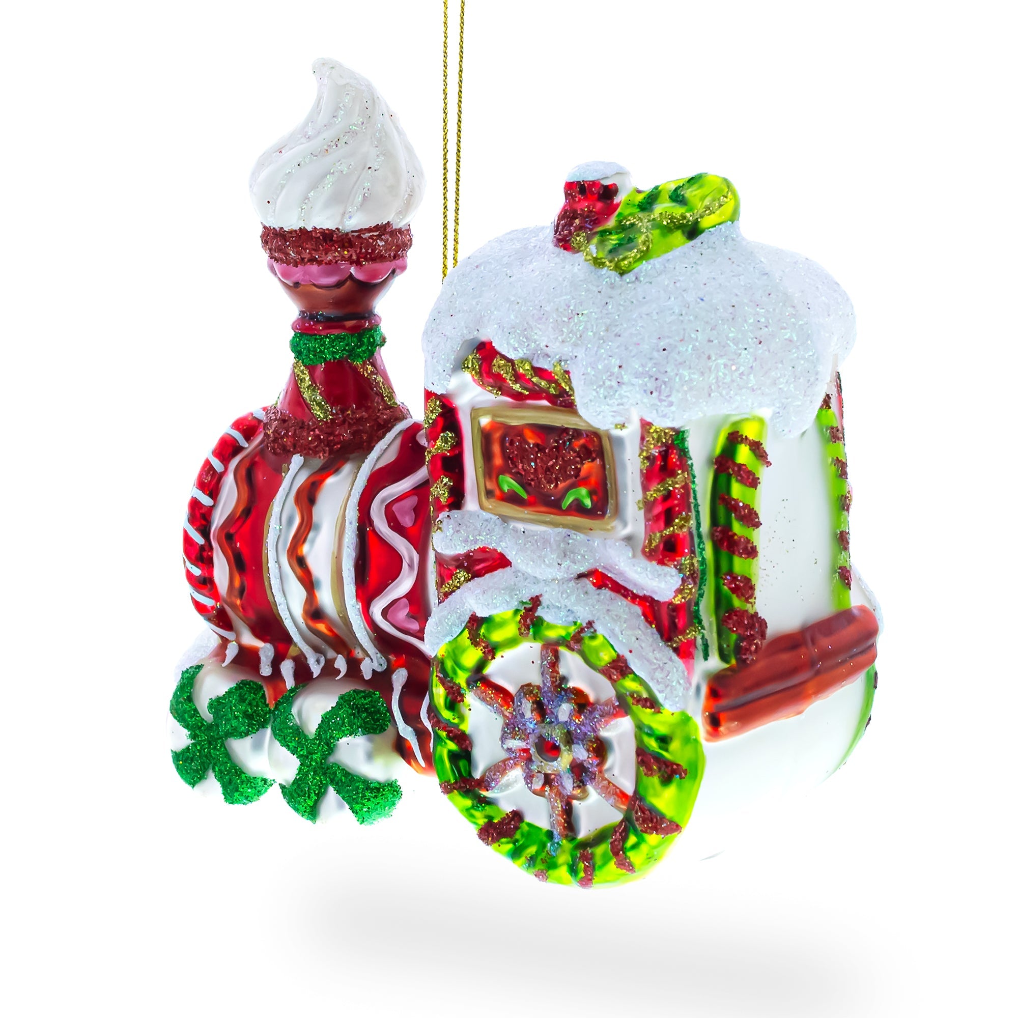 Candy Cane Train - Blown Glass Christmas Ornament