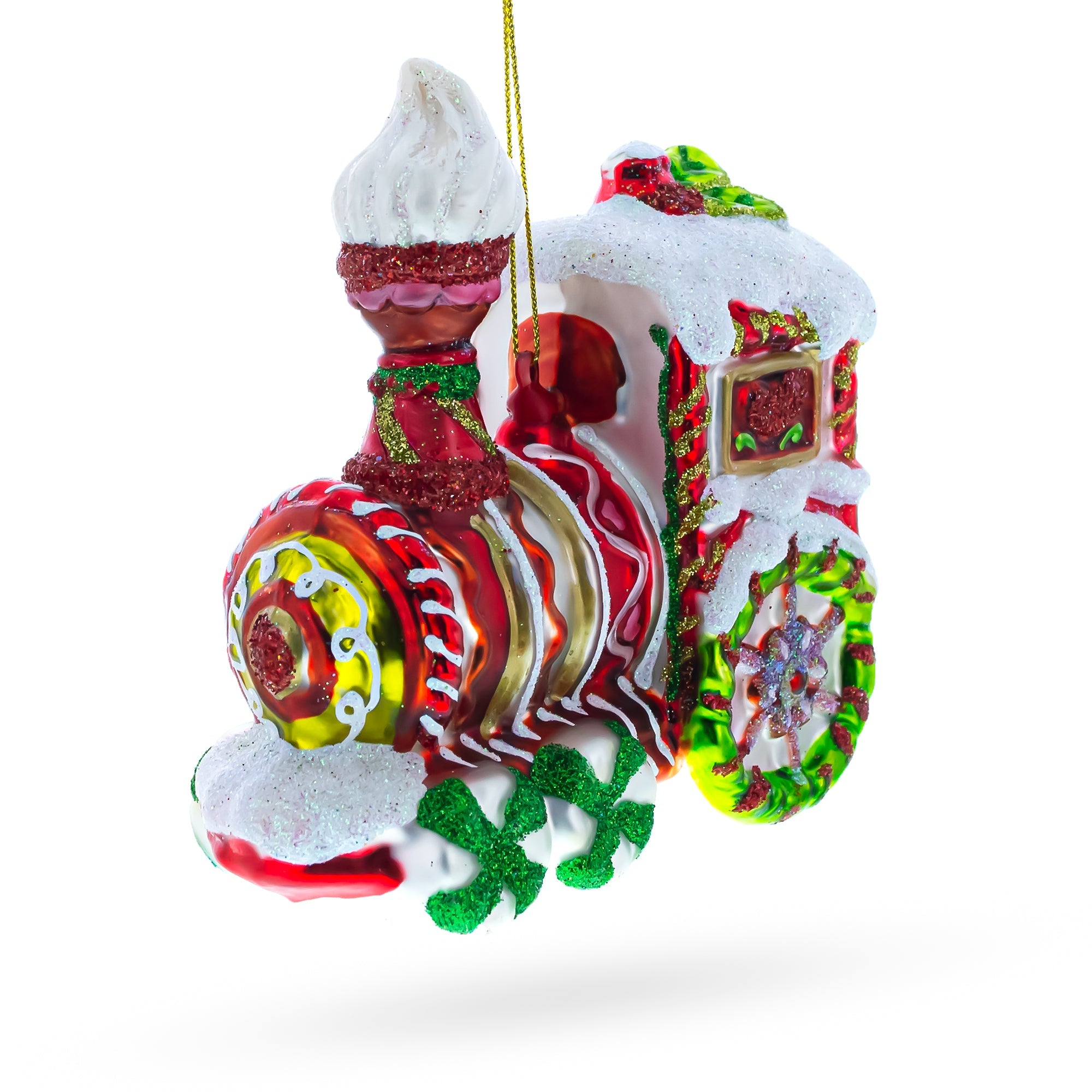 Candy Cane Train - Blown Glass Christmas Ornament