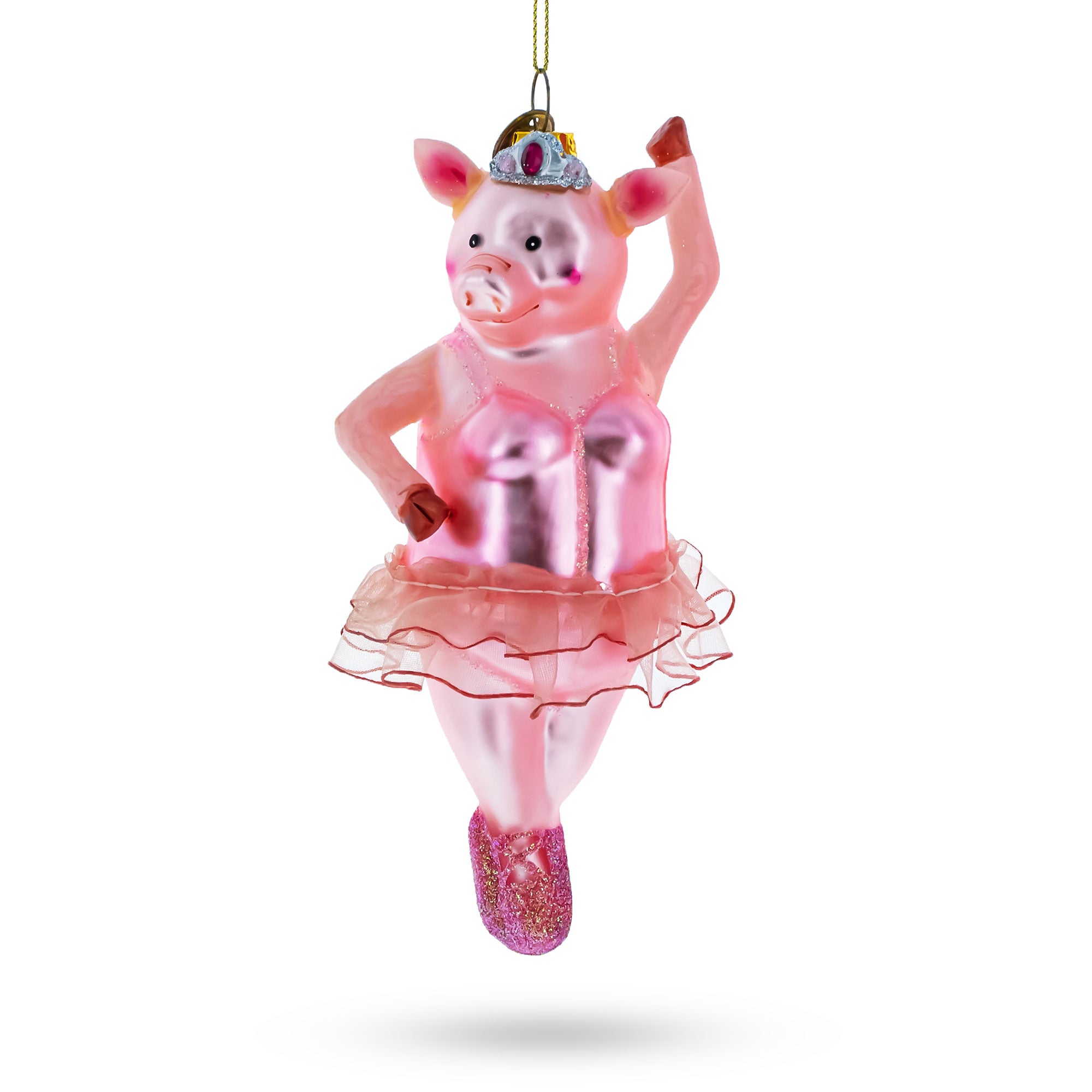 Graceful Pig Dancing Ballet - Blown Glass Christmas Ornament