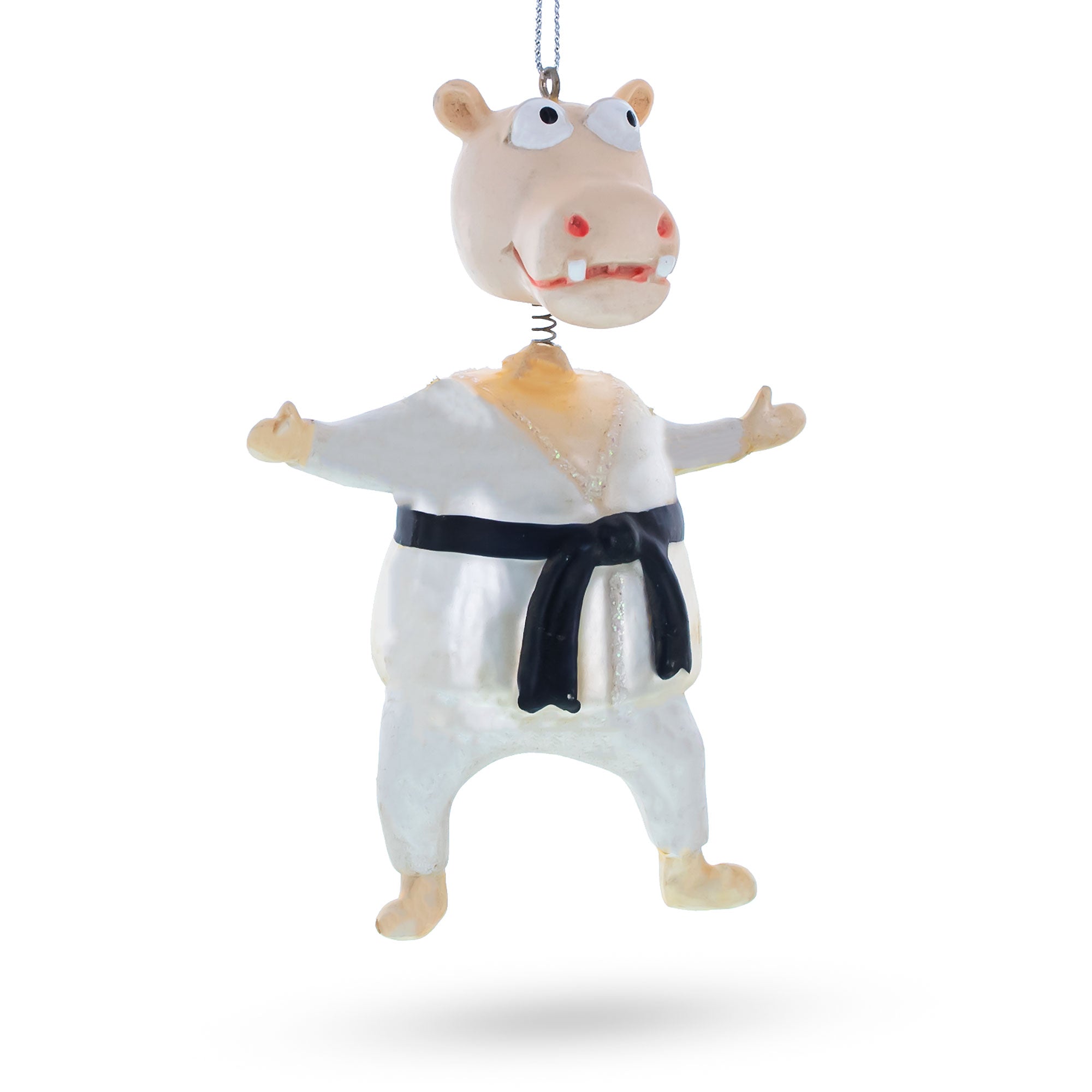 Martial Arts Karate Hippo - Blown Glass Christmas Ornament