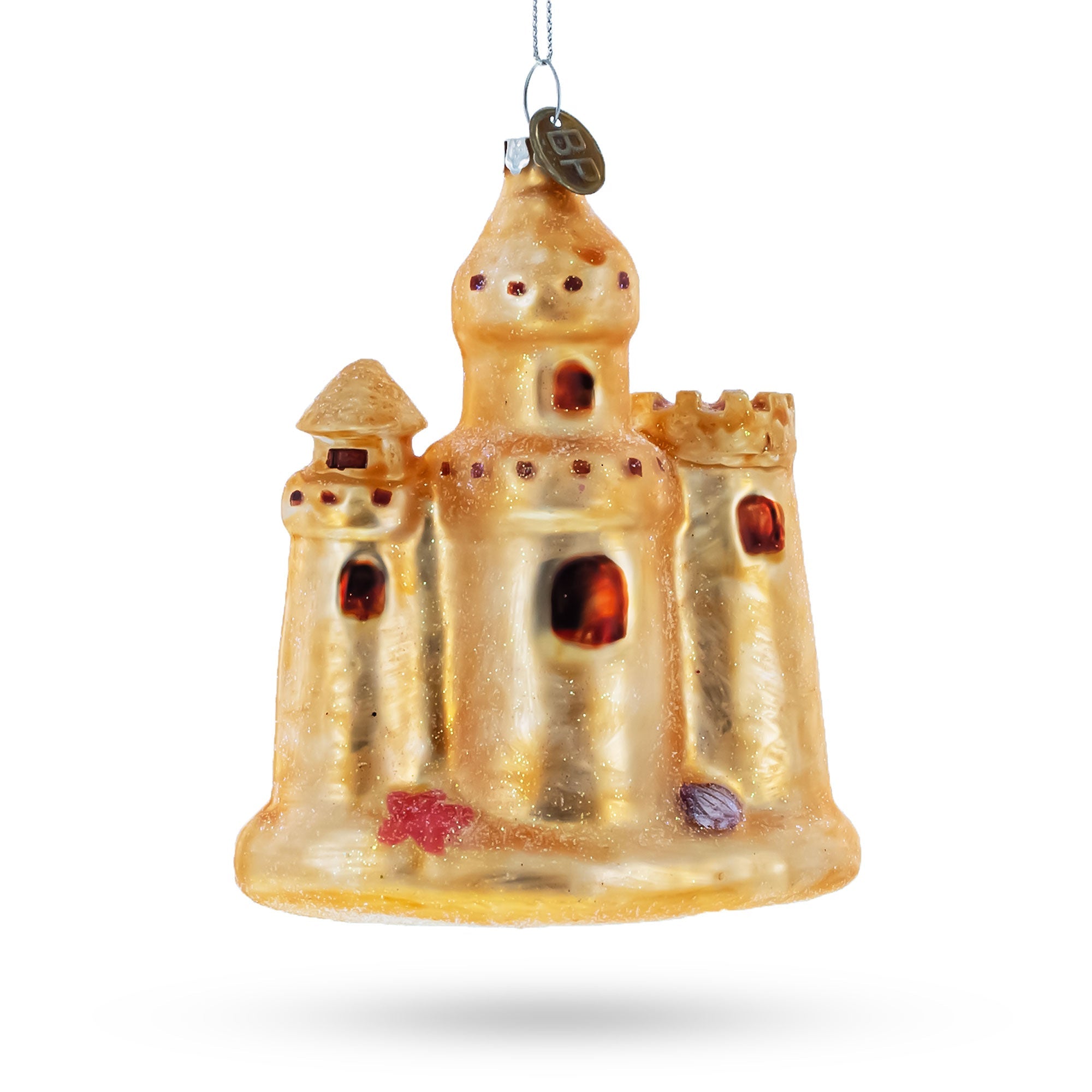 Beachy Sand Castle - Blown Glass Christmas Ornament