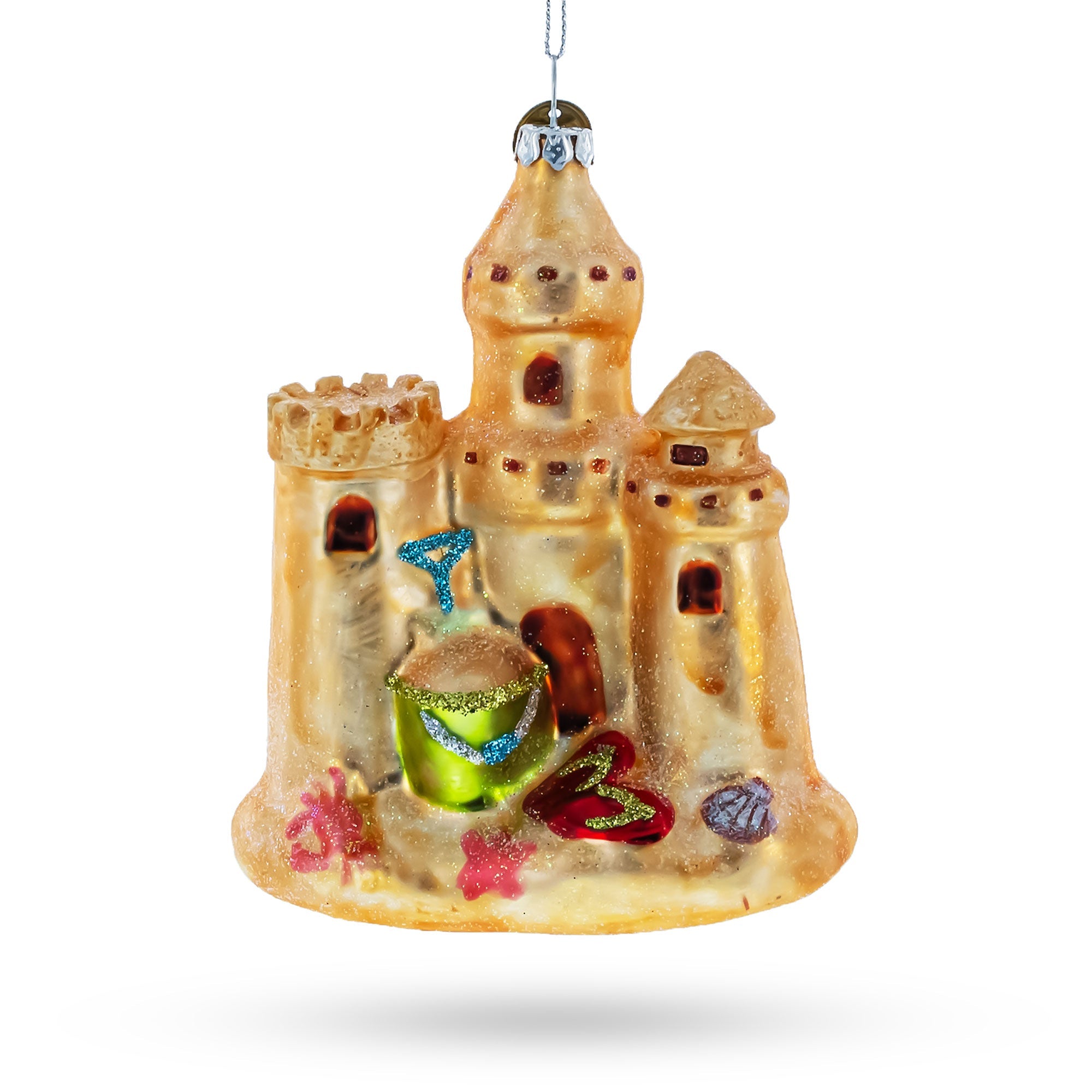 Beachy Sand Castle - Blown Glass Christmas Ornament