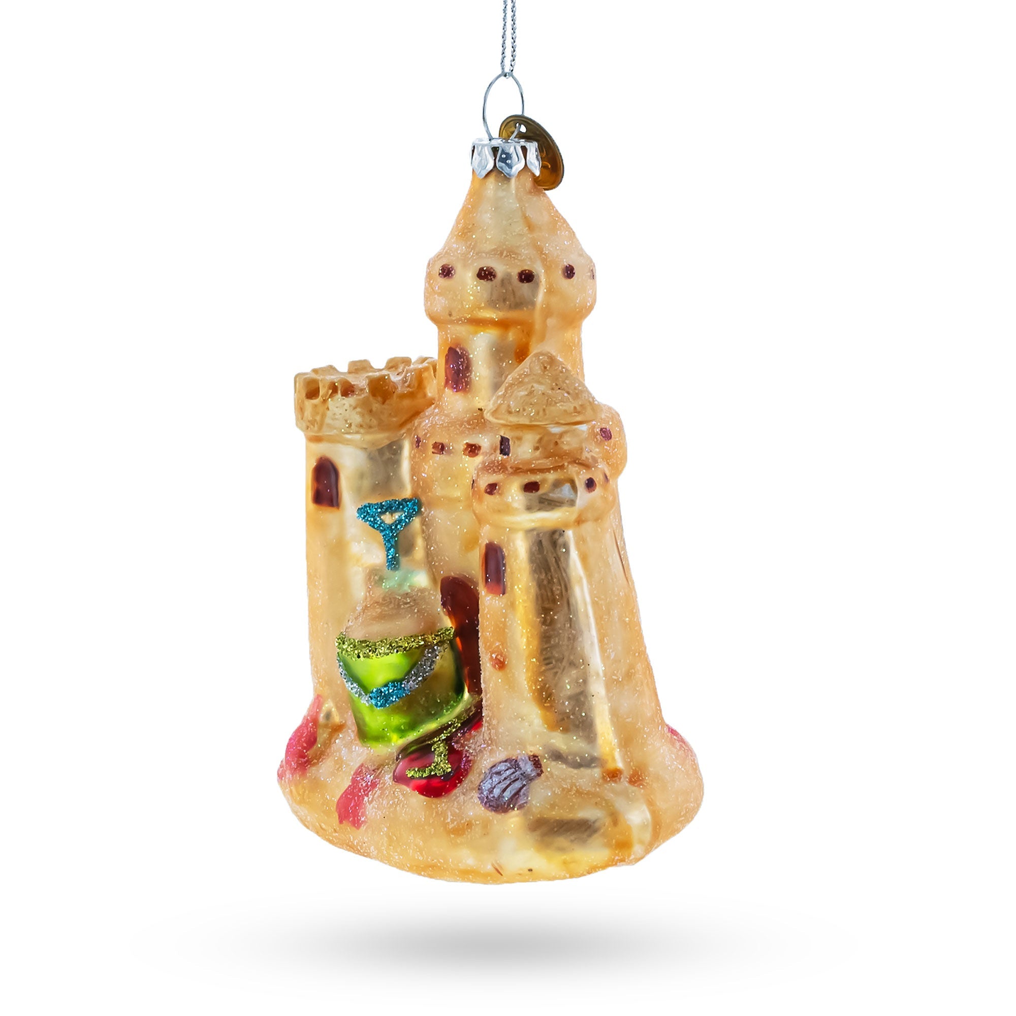 Beachy Sand Castle - Blown Glass Christmas Ornament