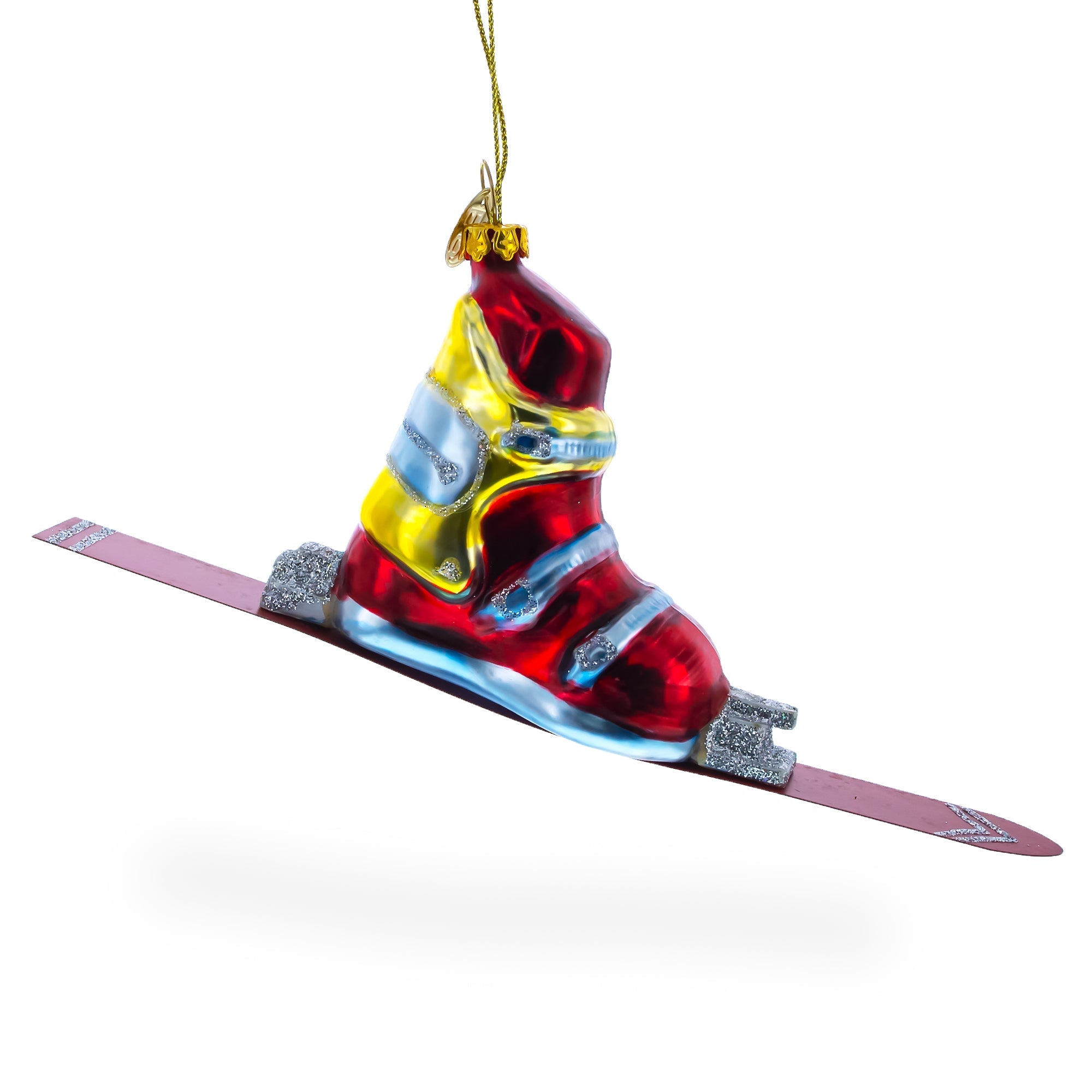 Alpine Adventure Ski Boot - Vibrant Blown Glass Christmas Ornament