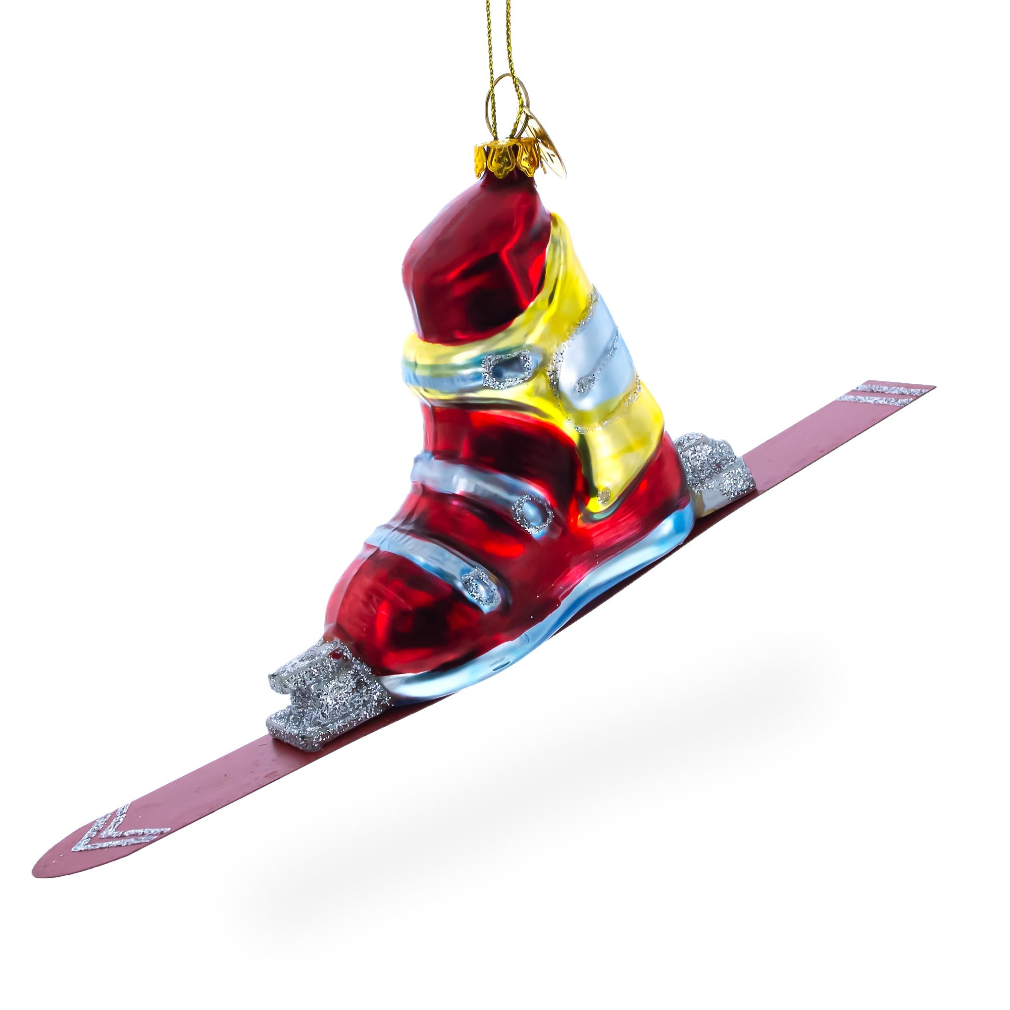 Alpine Adventure Ski Boot - Vibrant Blown Glass Christmas Ornament