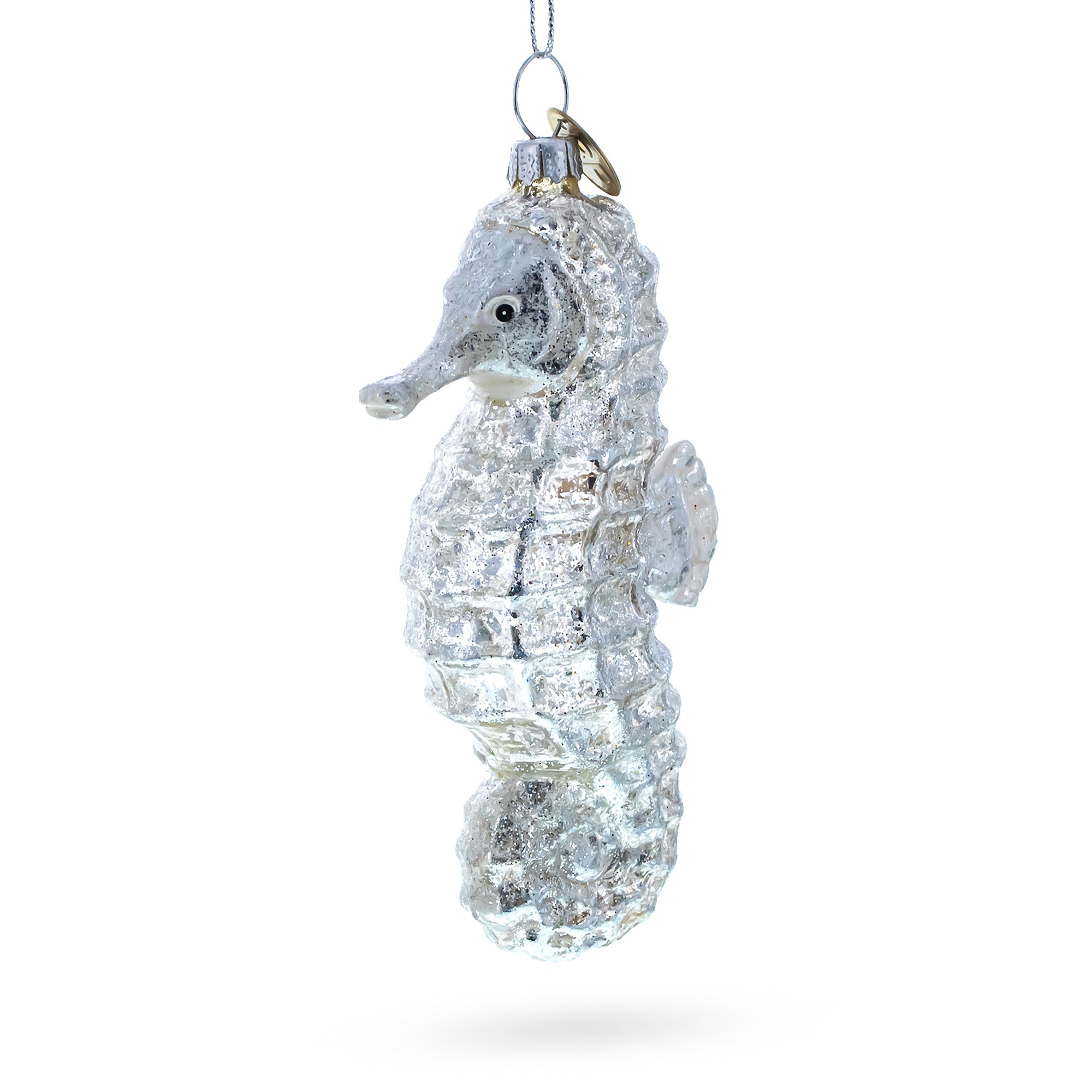 Elegant Silver Sea Horse - Blown Glass Christmas Ornament