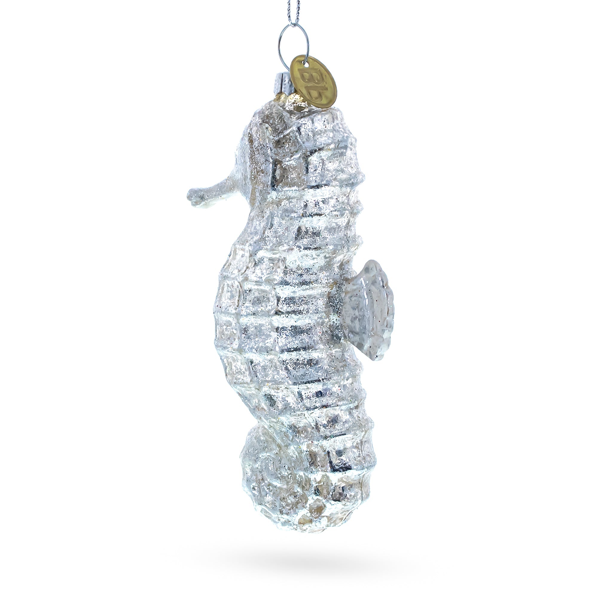 Elegant Silver Sea Horse - Blown Glass Christmas Ornament