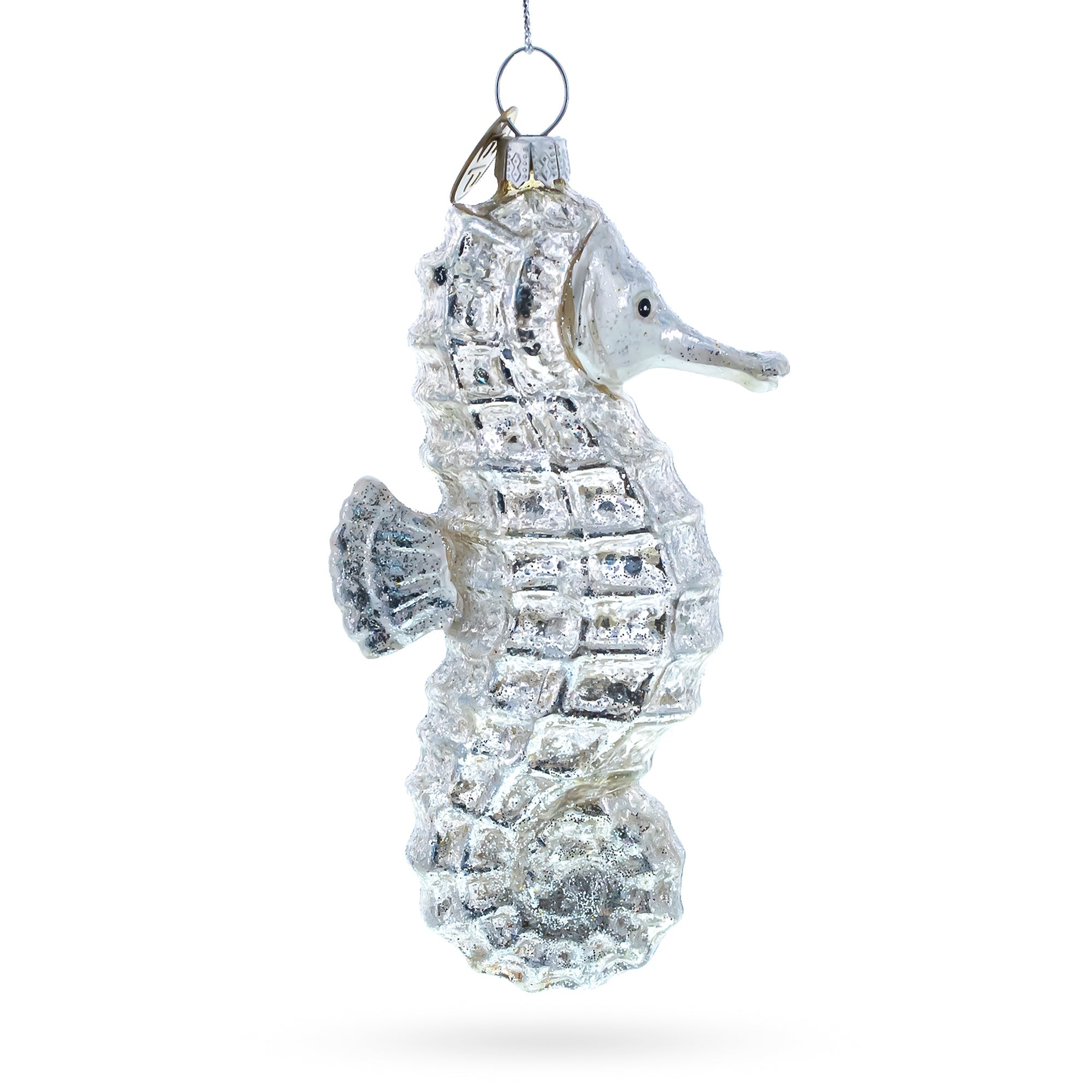 Elegant Silver Sea Horse - Blown Glass Christmas Ornament