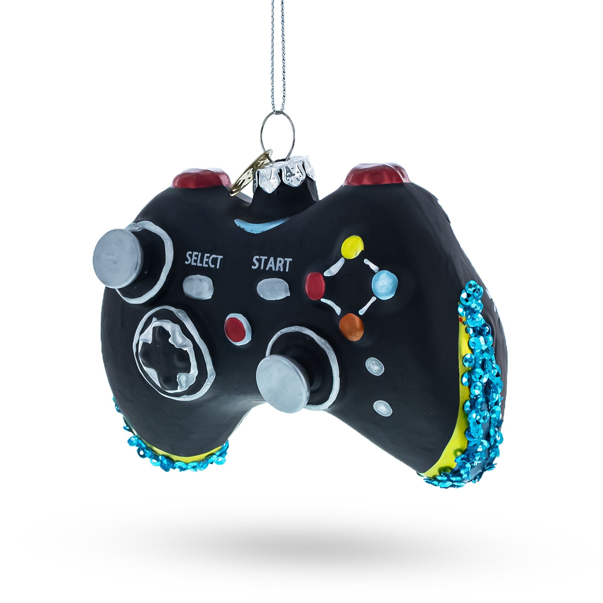 Interactive Black Video Game Controller - Blown Glass Christmas Ornament