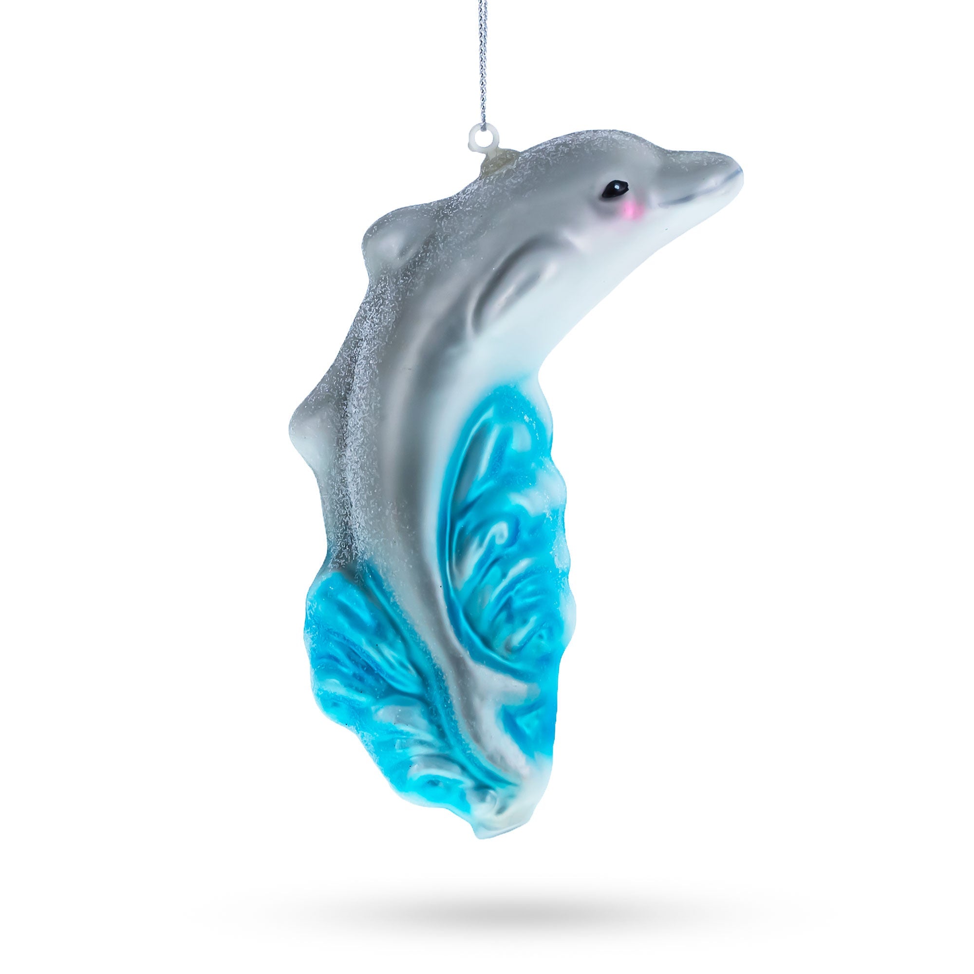 Graceful Dolphin Riding The Wave - Blown Glass Christmas Ornament