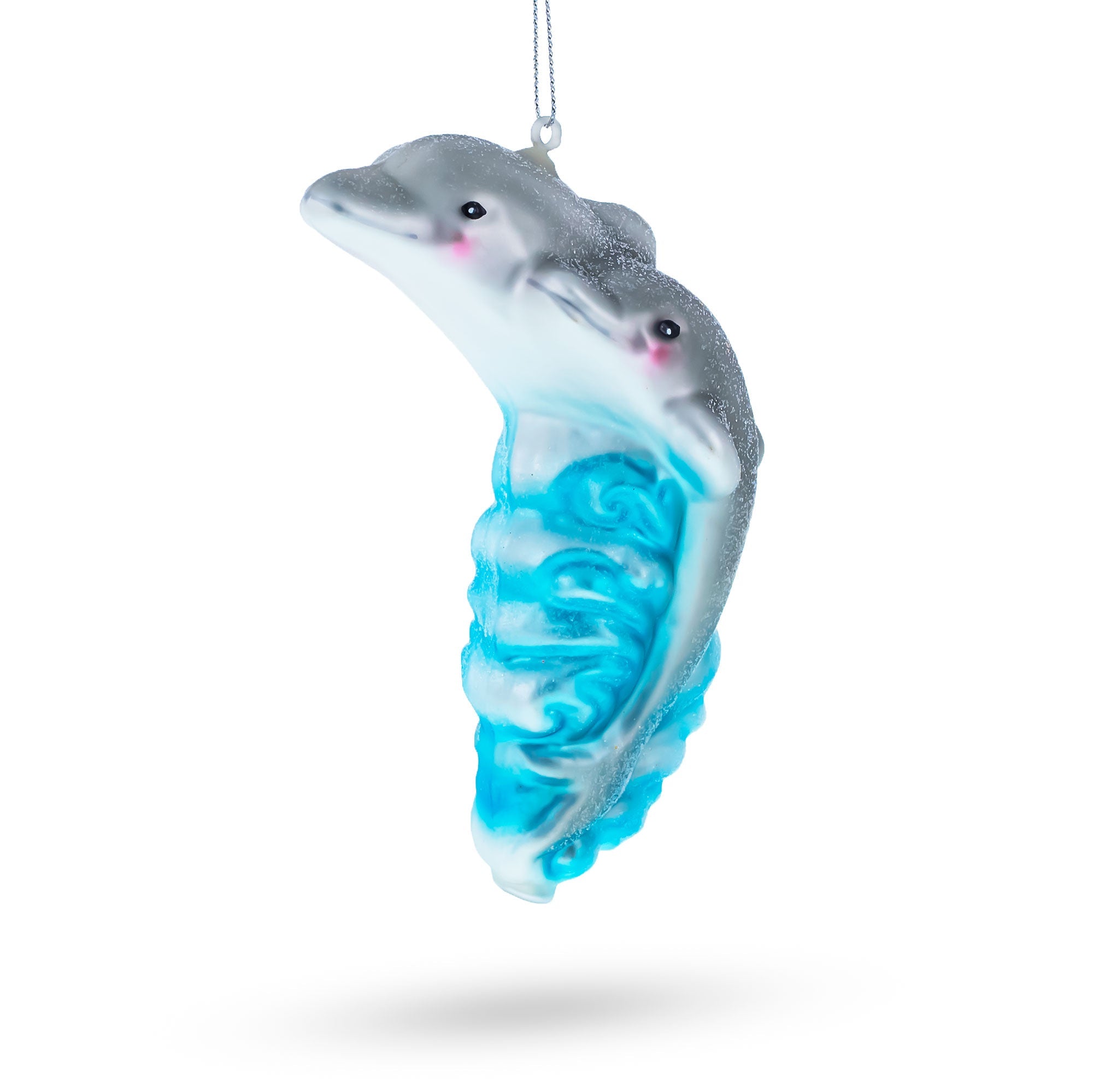 Graceful Dolphin Riding The Wave - Blown Glass Christmas Ornament