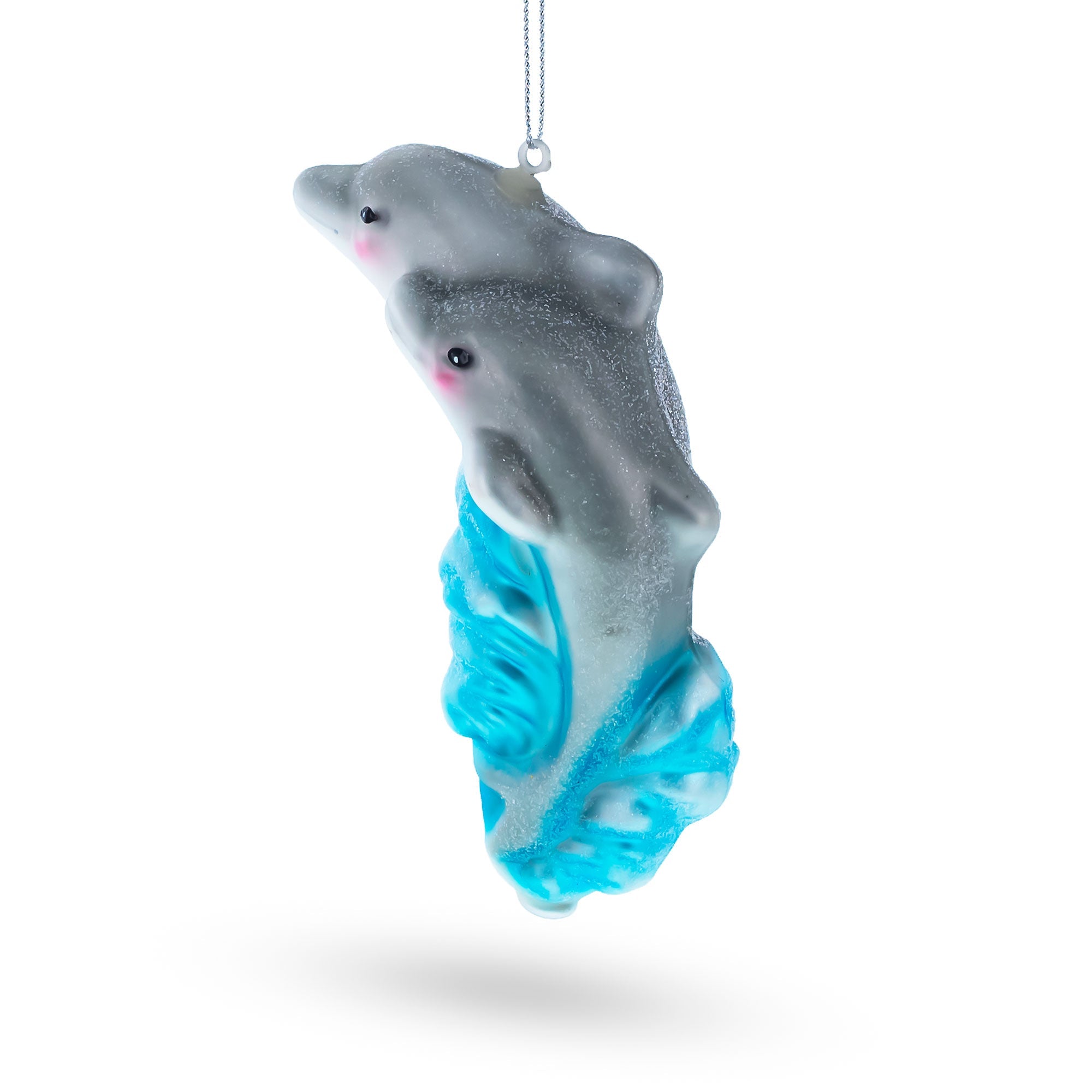 Graceful Dolphin Riding The Wave - Blown Glass Christmas Ornament