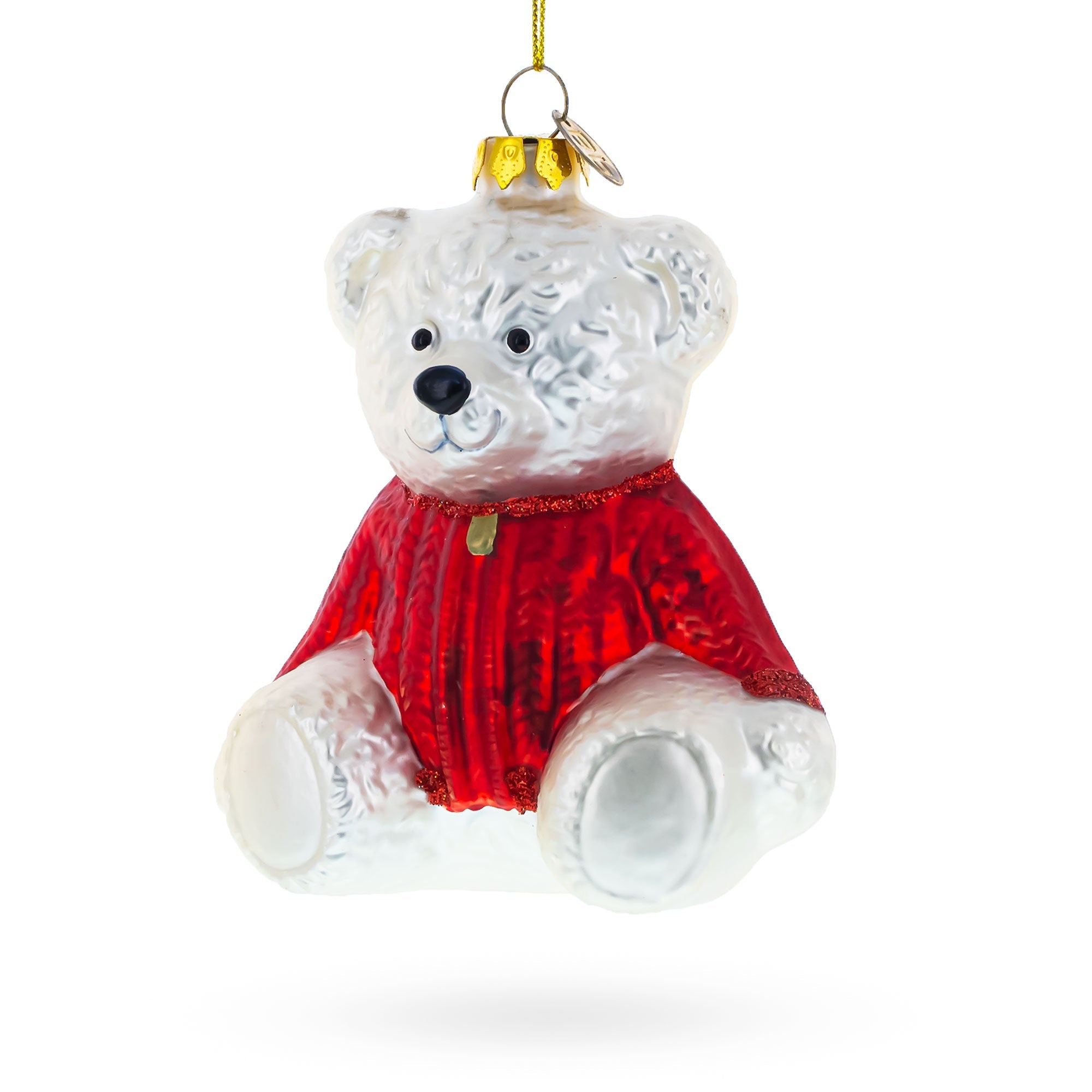 Cozy Sweater-clad Teddy Bear - Blown Glass Christmas Ornament