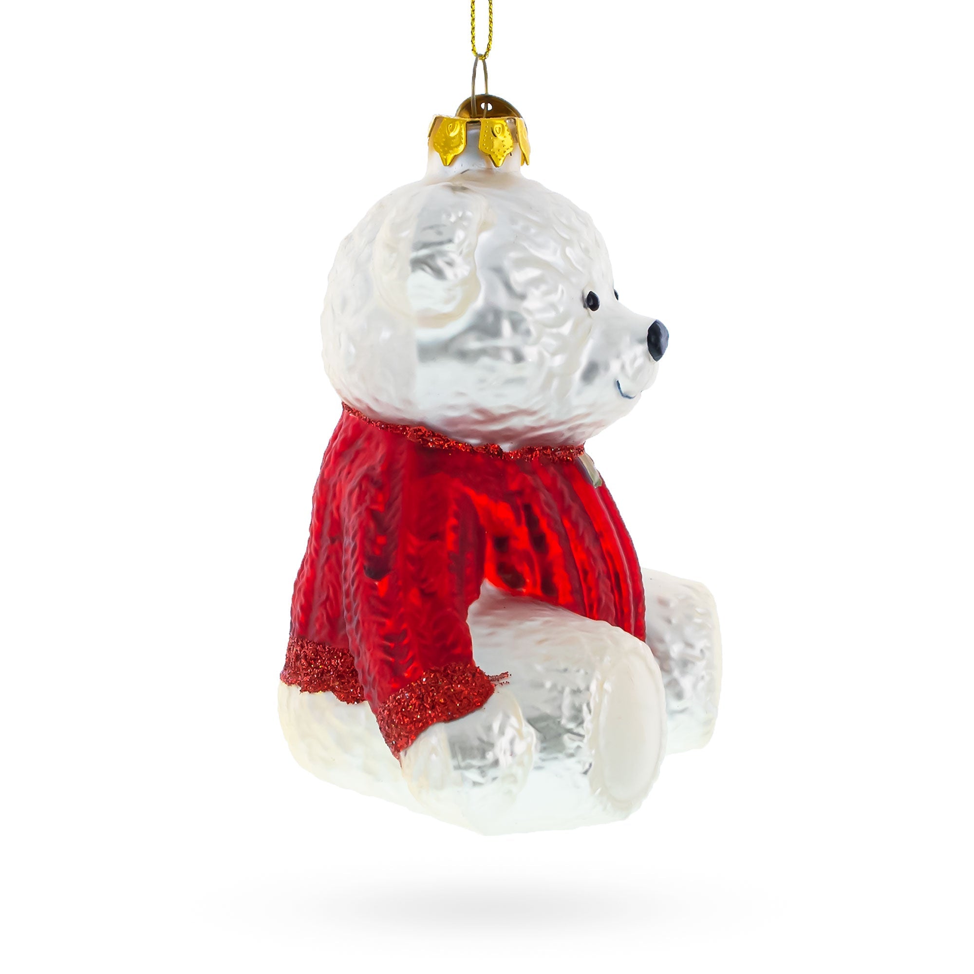 Cozy Sweater-clad Teddy Bear - Blown Glass Christmas Ornament