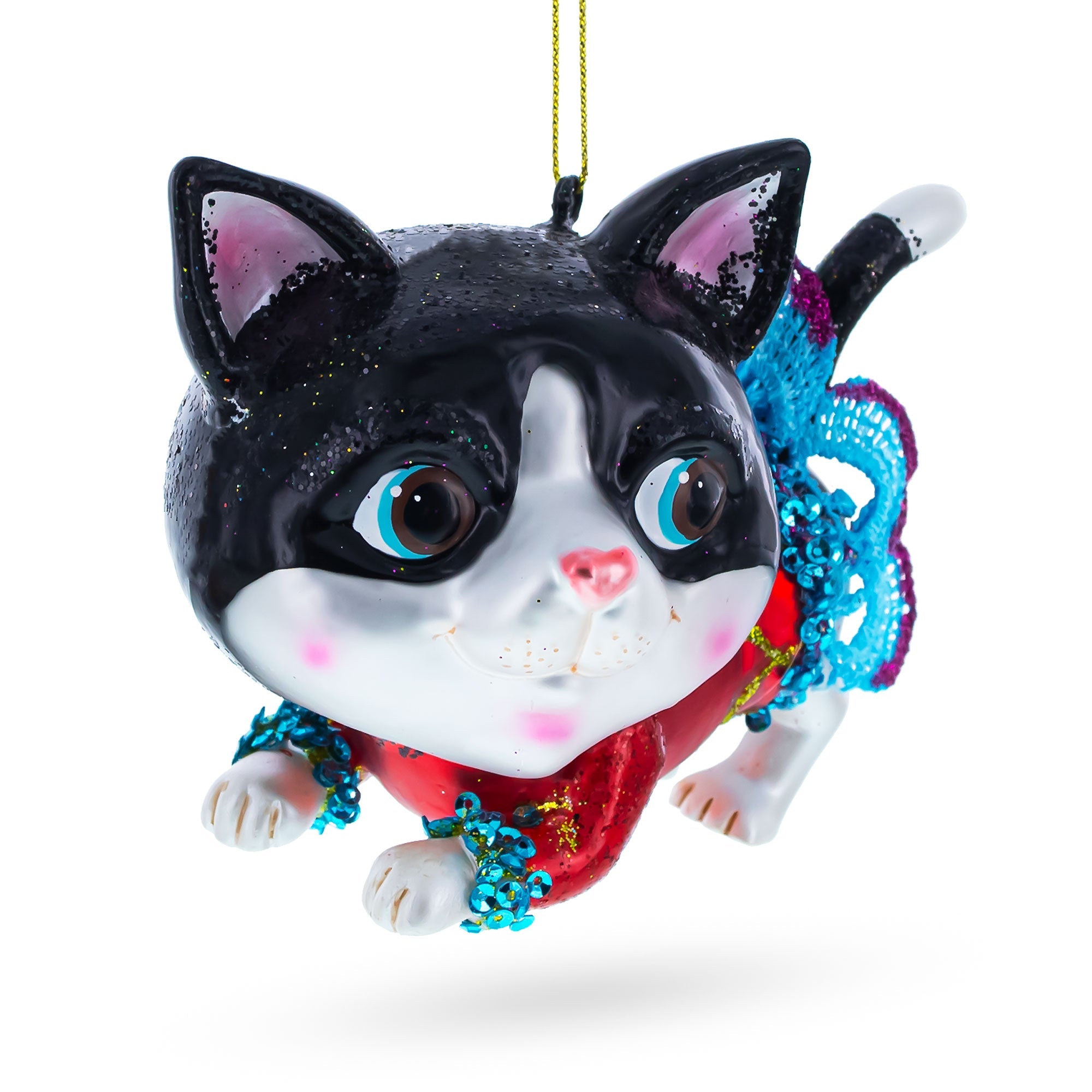 Black Cat Wearing A Dress - Blown Glass Christmas Ornament