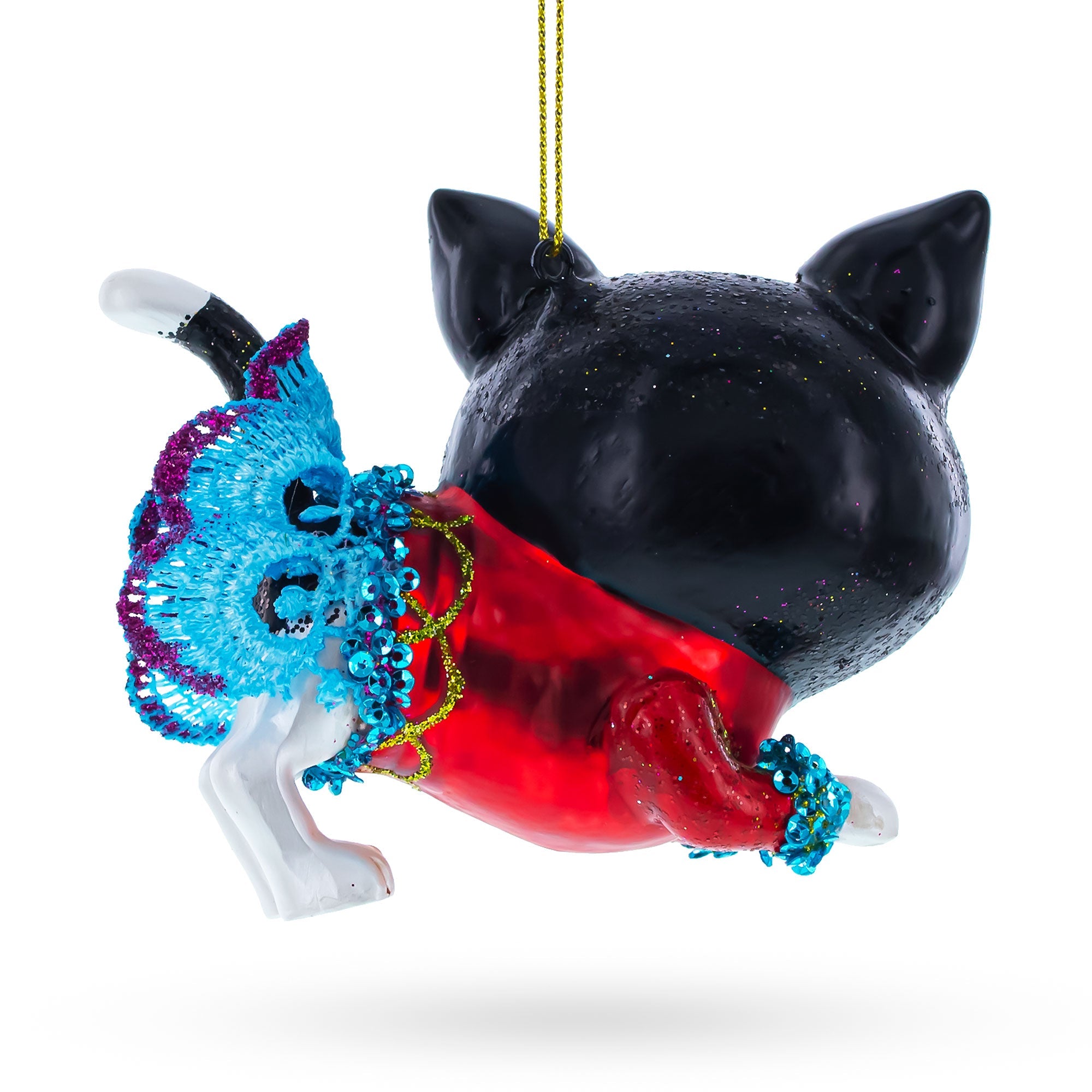 Black Cat Wearing A Dress - Blown Glass Christmas Ornament