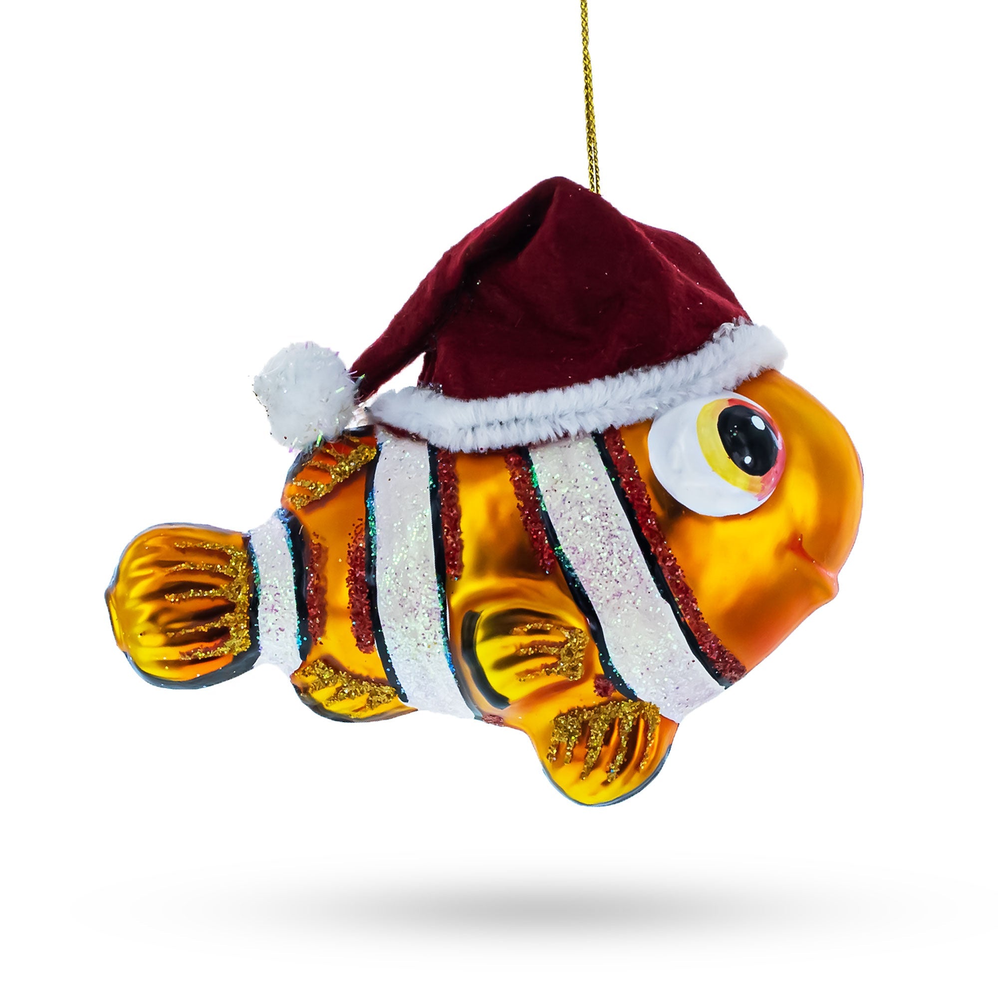 Festive Clownfish In Santa Hat - Blown Glass Christmas Ornament