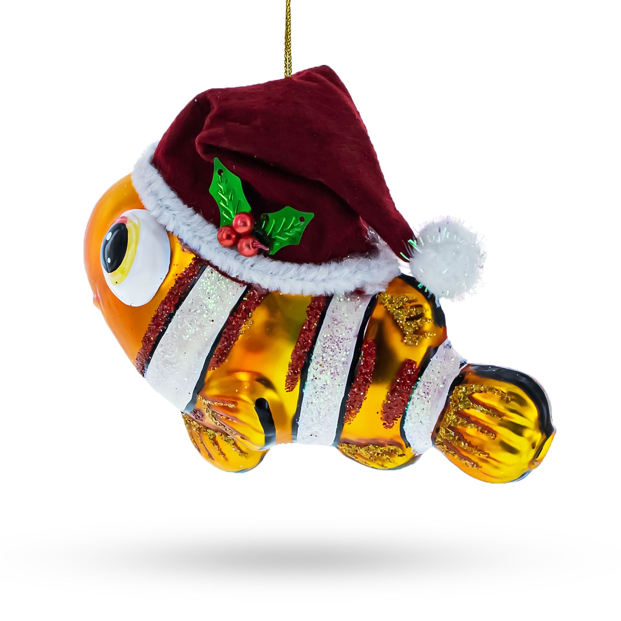 Festive Clownfish In Santa Hat - Blown Glass Christmas Ornament