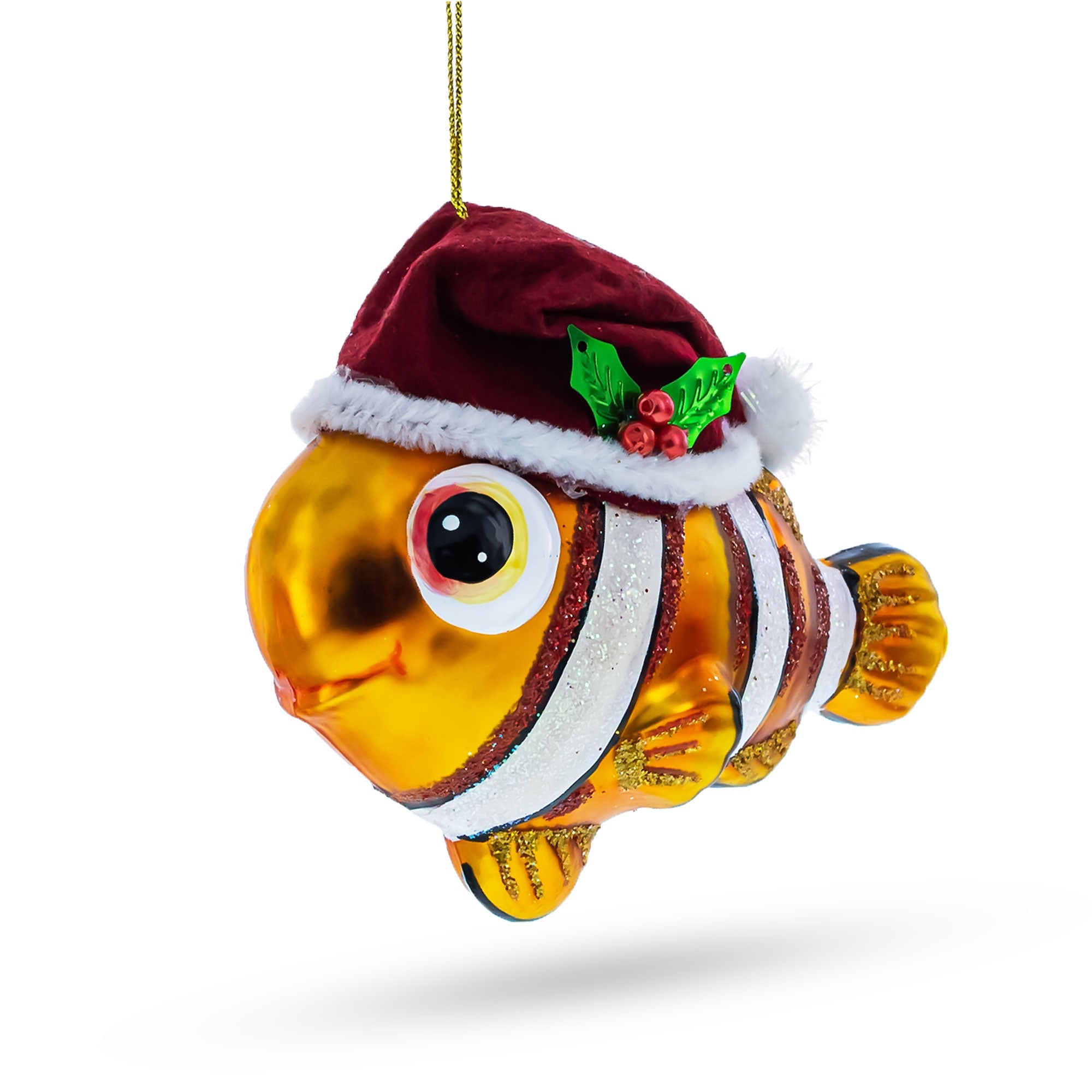 Festive Clownfish In Santa Hat - Blown Glass Christmas Ornament