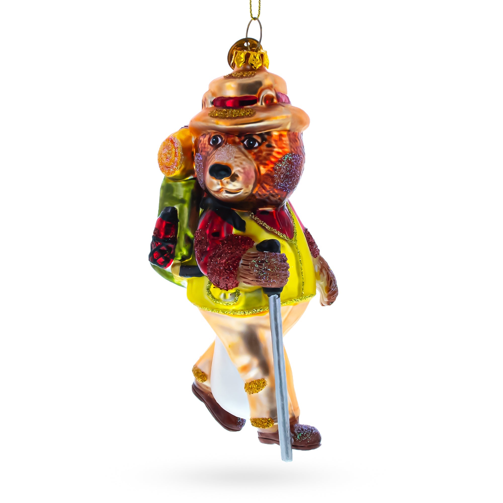 Adventurous Bear Hiker - Blown Glass Christmas Ornament