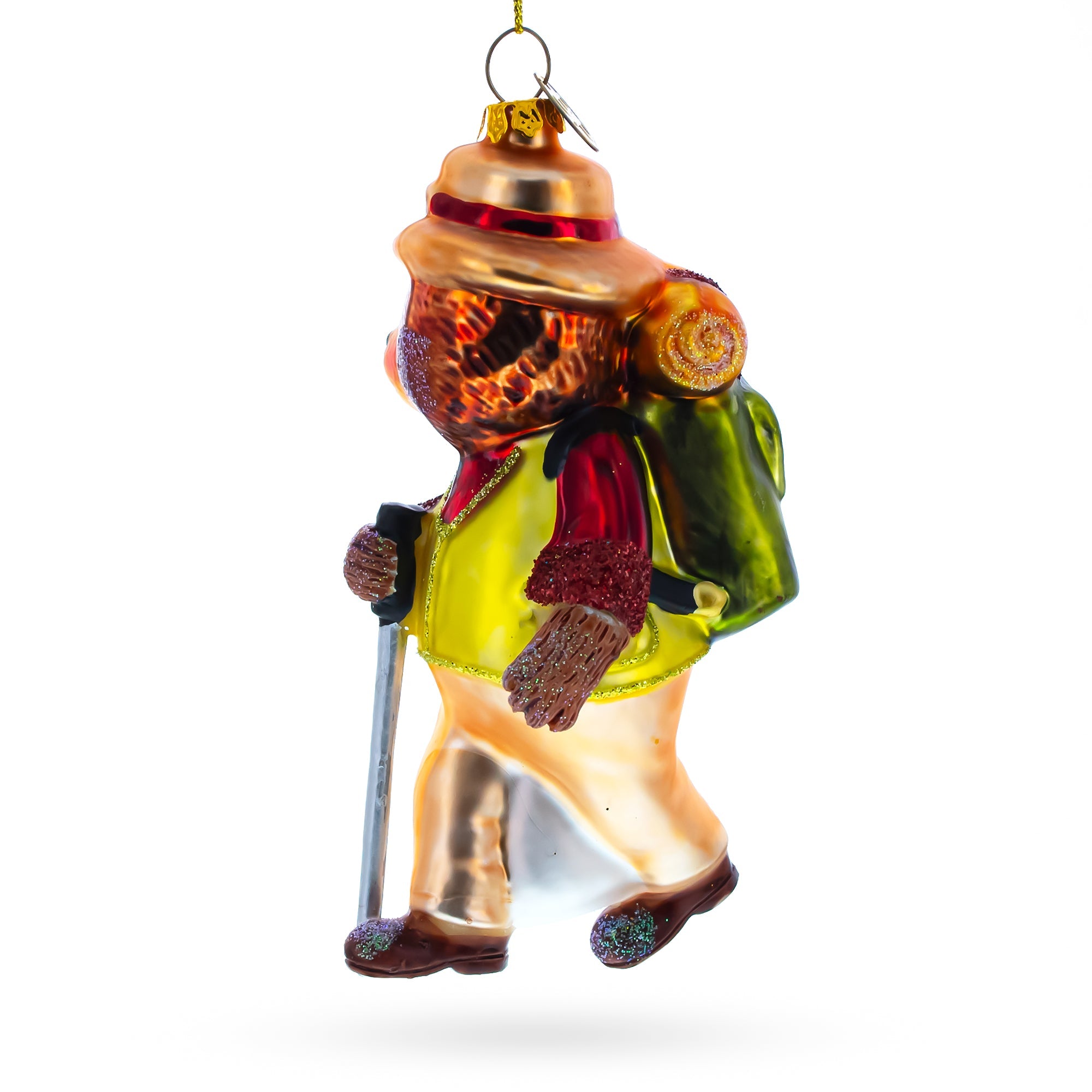 Adventurous Bear Hiker - Blown Glass Christmas Ornament