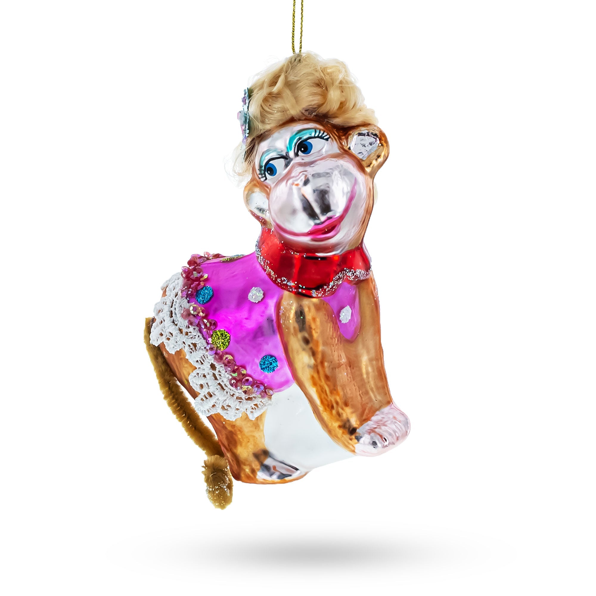 Stylish Monkey - Blown Glass Christmas Ornament