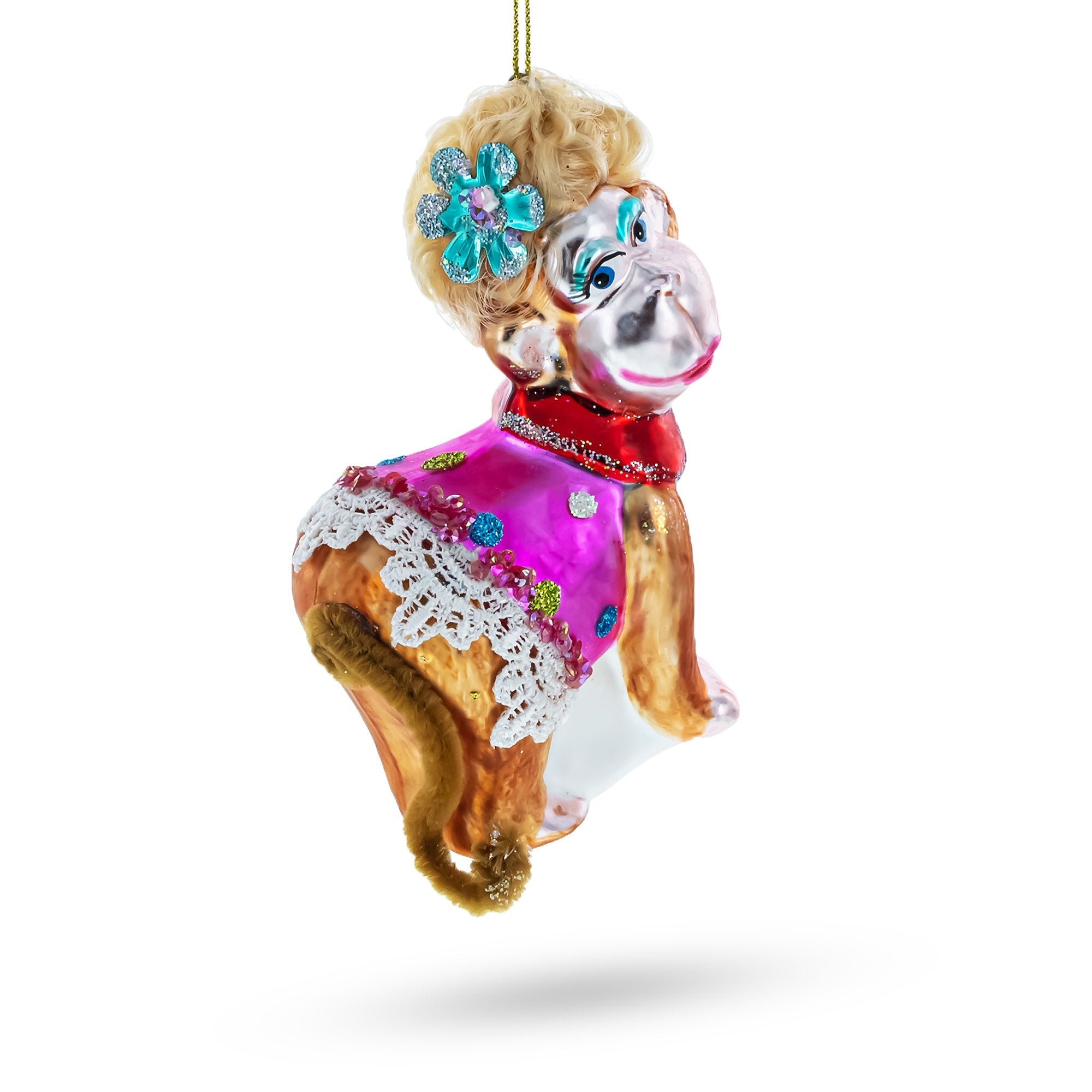 Stylish Monkey - Blown Glass Christmas Ornament