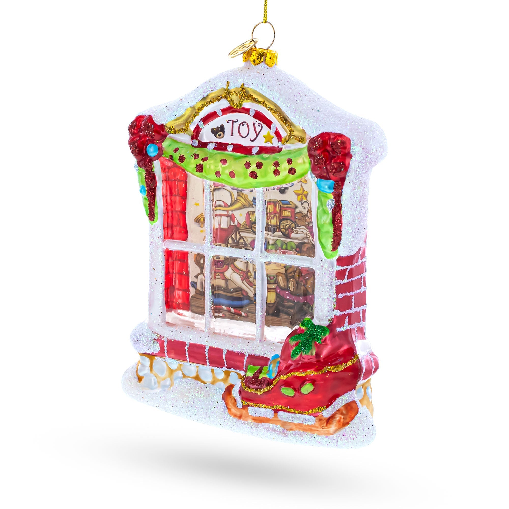 Winter Wonderland Toy House - Blown Glass Christmas Ornament