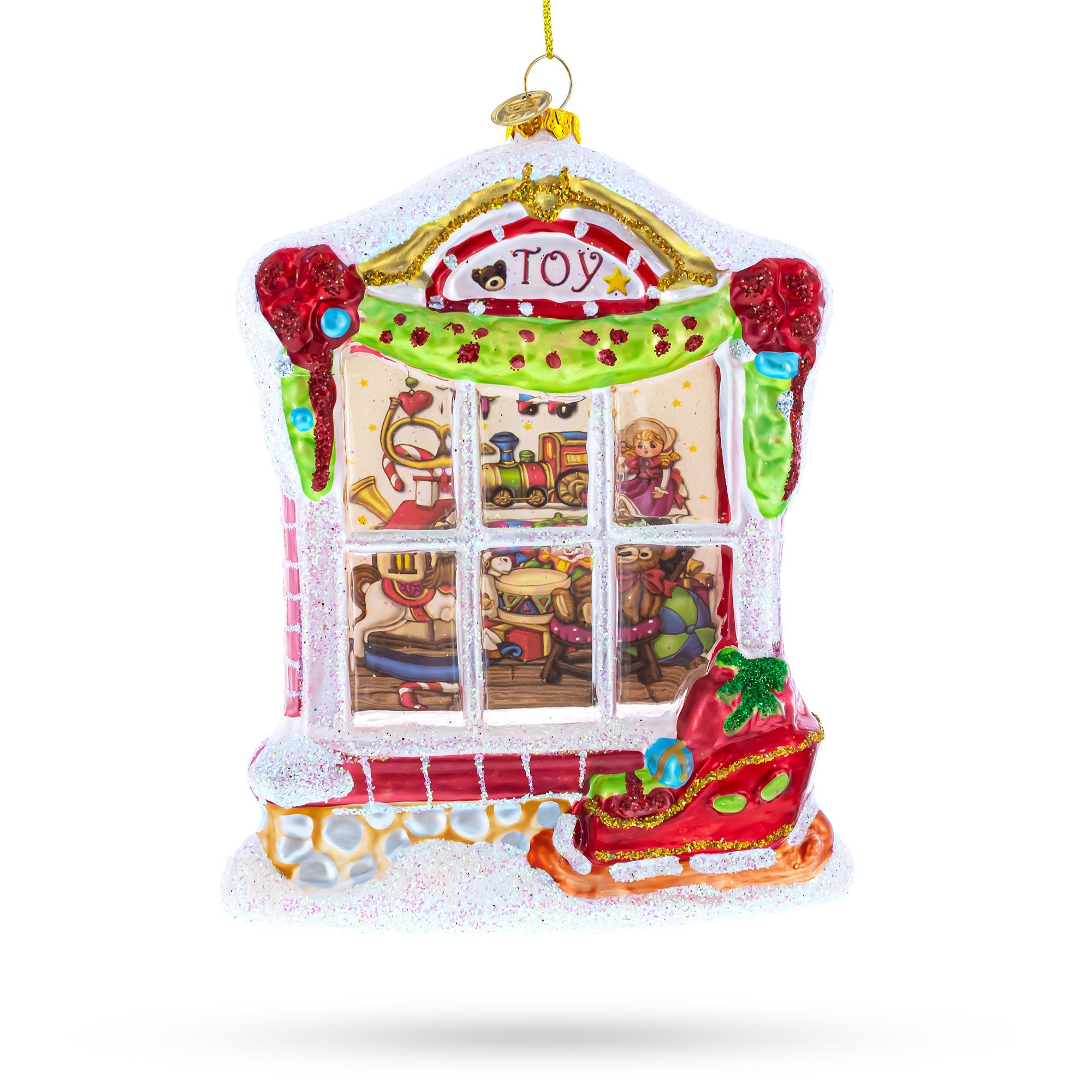 Winter Wonderland Toy House - Blown Glass Christmas Ornament