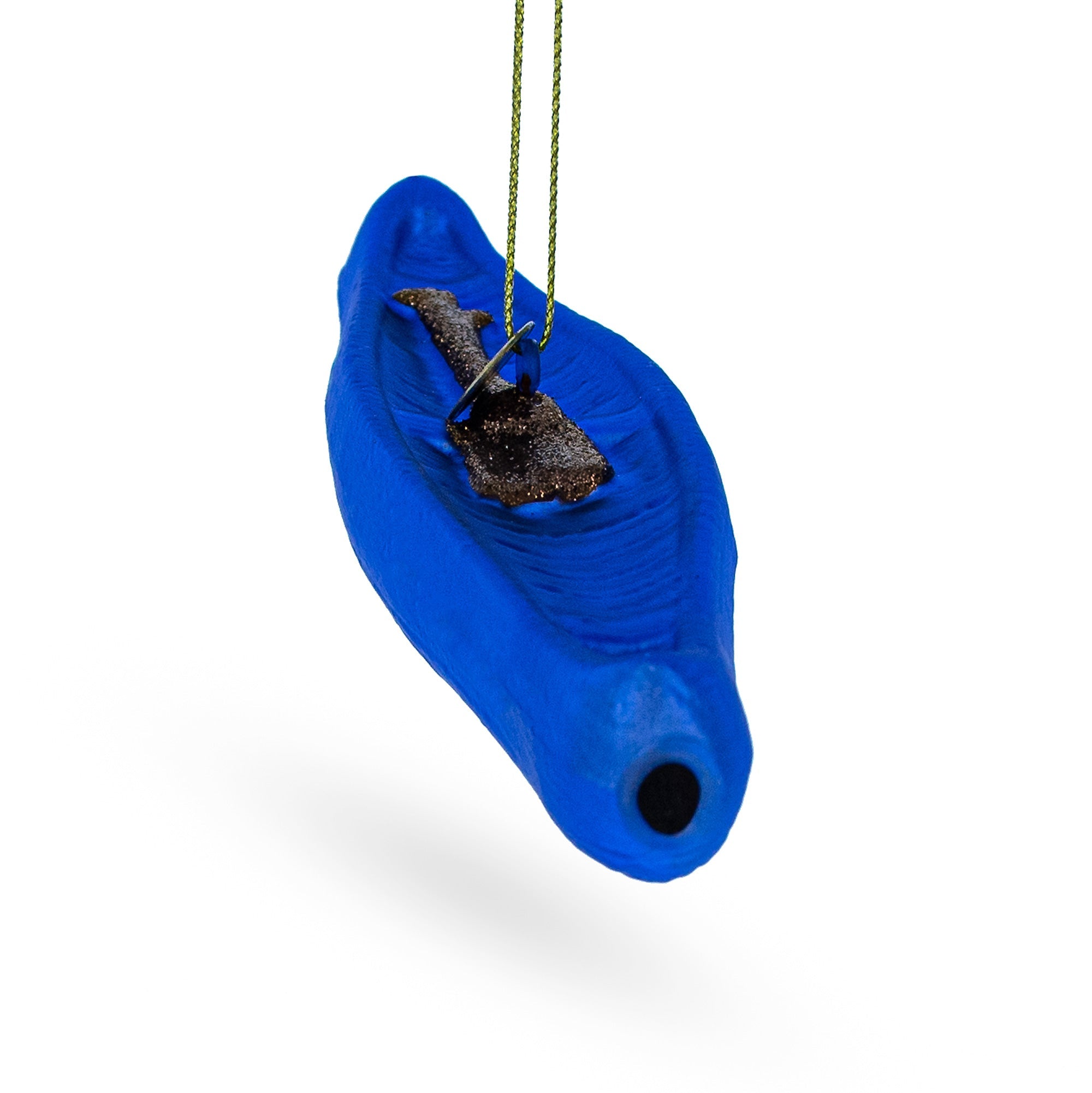 Blue Canoe - Blown Glass Christmas Ornament