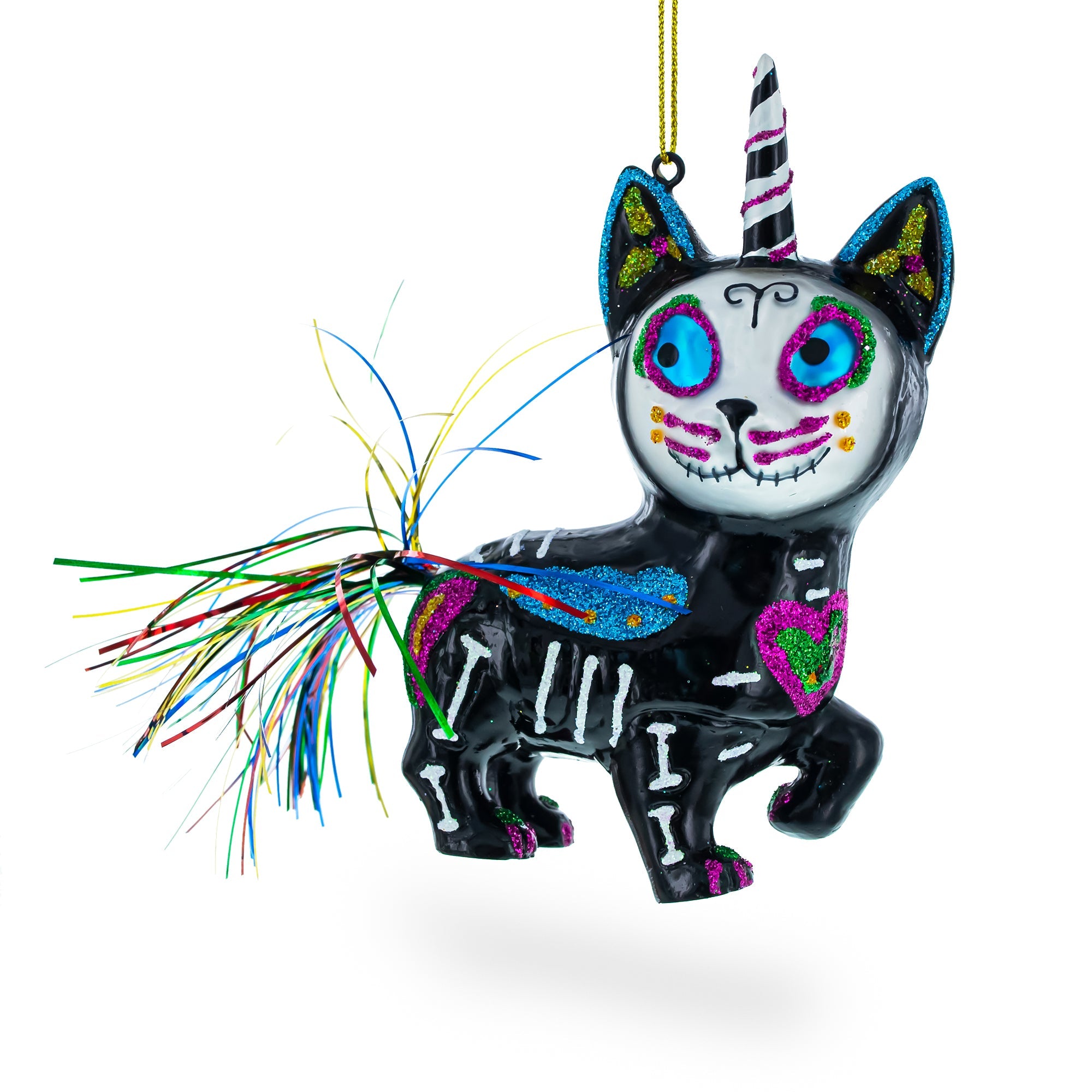 Spooky Halloween Black Cat - Blown Glass Christmas Ornament