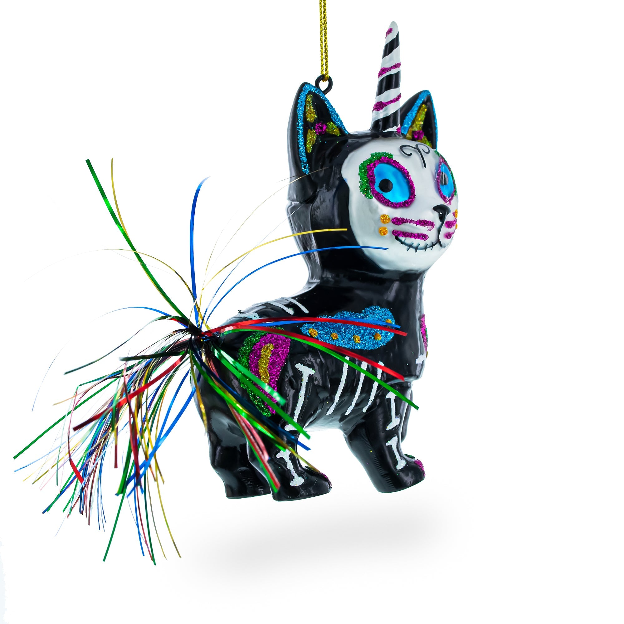 Spooky Halloween Black Cat - Blown Glass Christmas Ornament