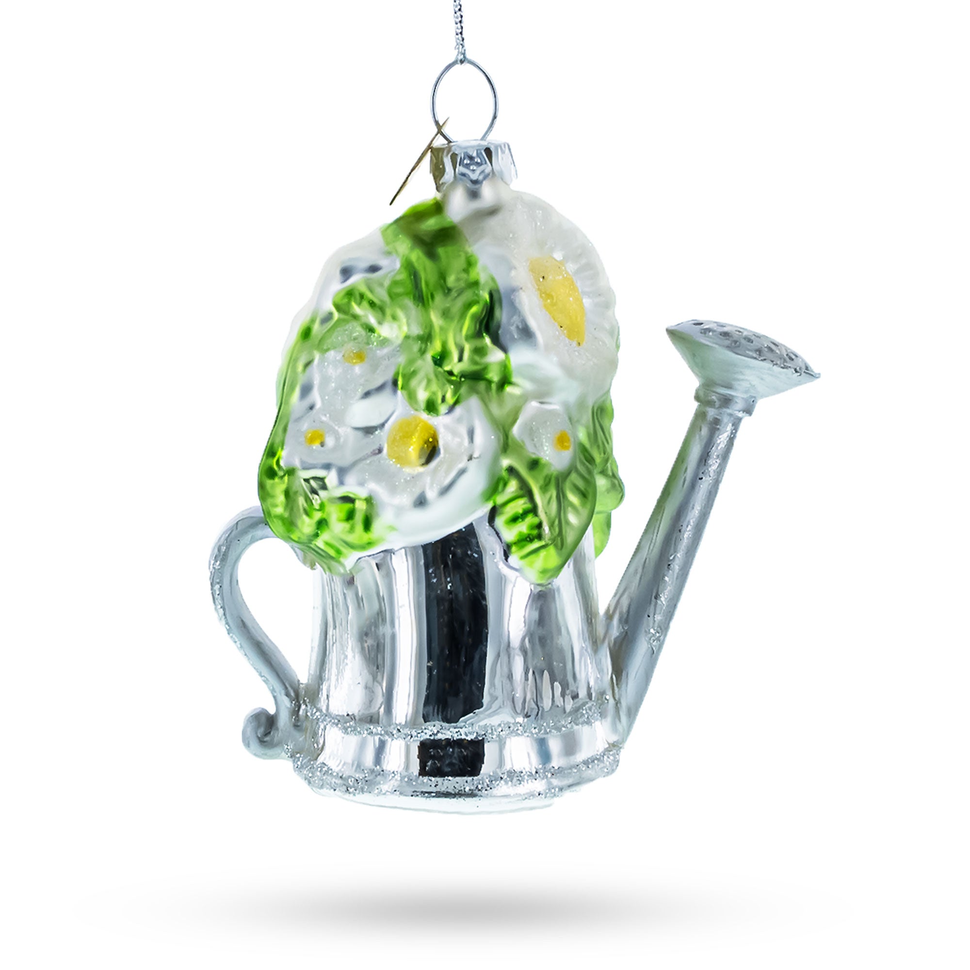 Floral Watering Can - Blown Glass Christmas Ornament