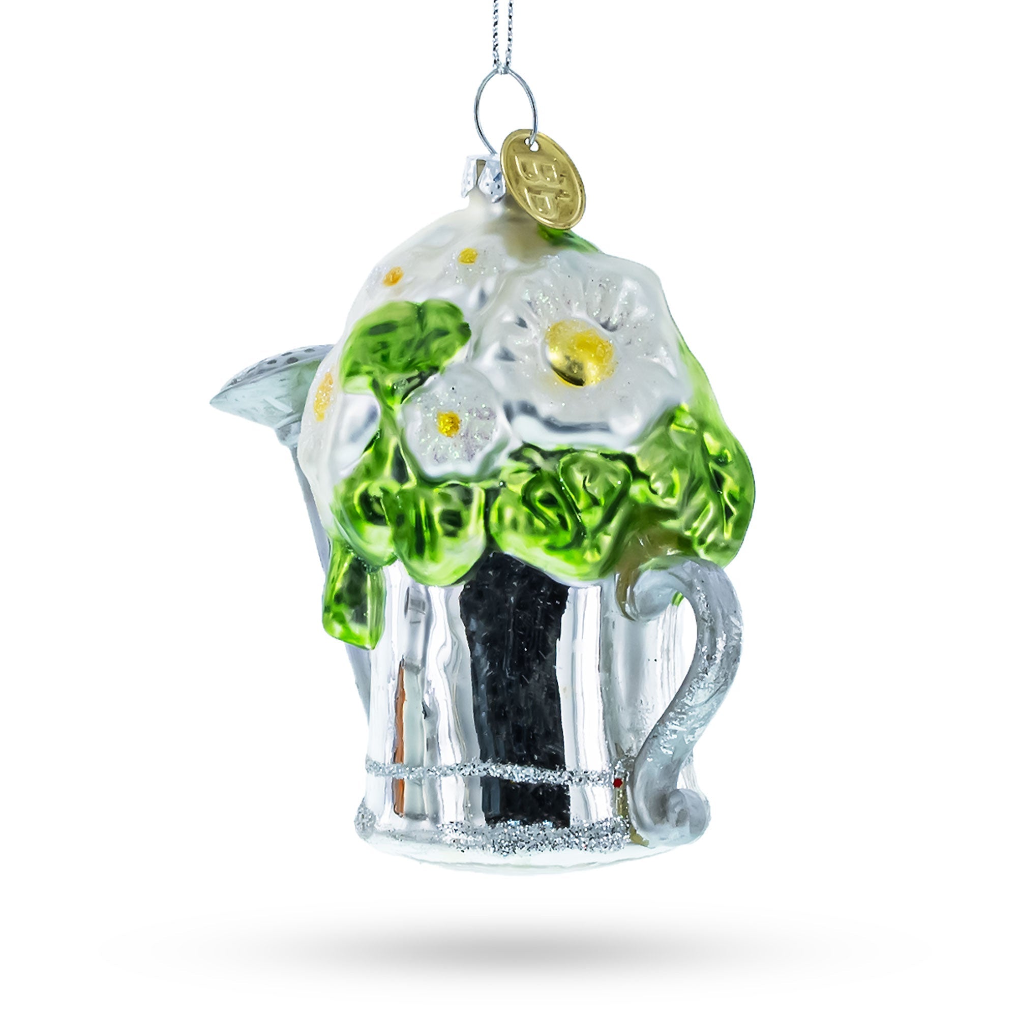 Floral Watering Can - Blown Glass Christmas Ornament