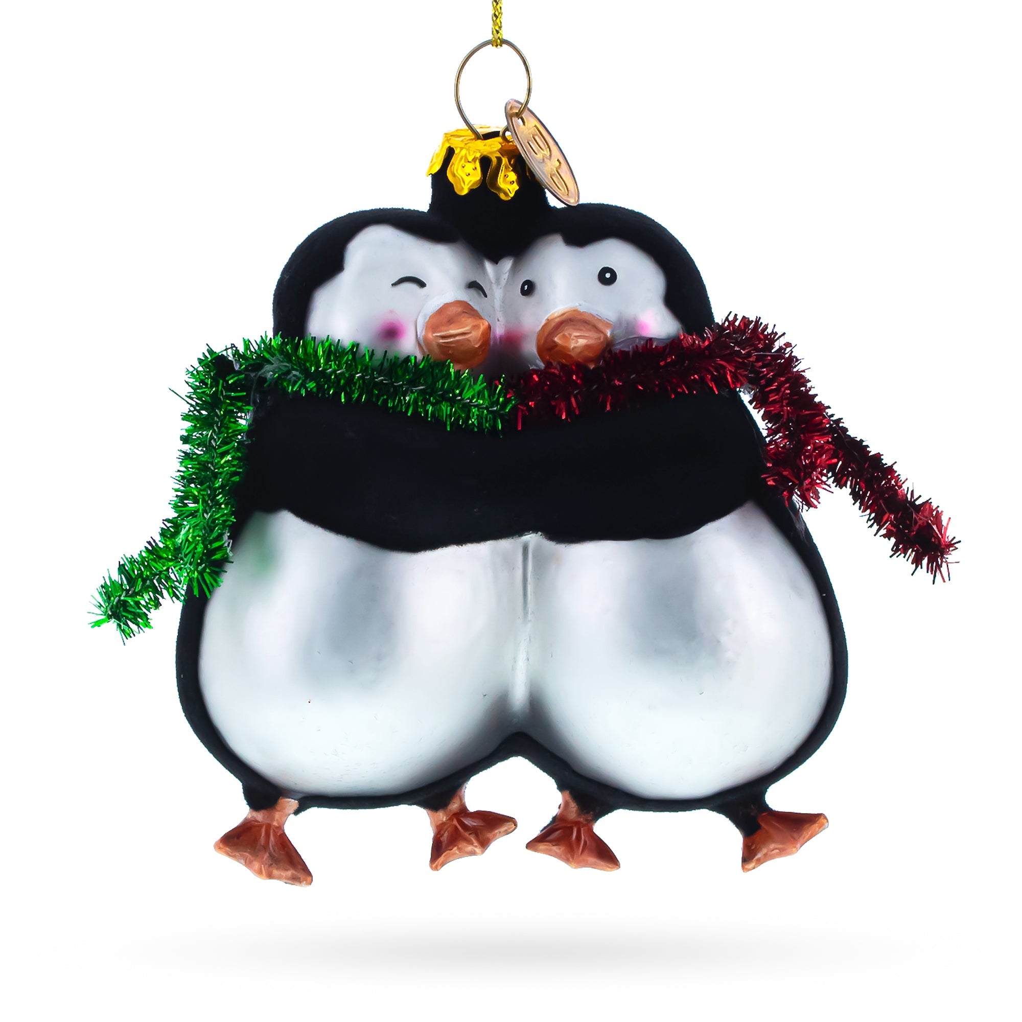 Romantic Penguin Couple In Love - Handcrafted Blown Glass Christmas Ornament