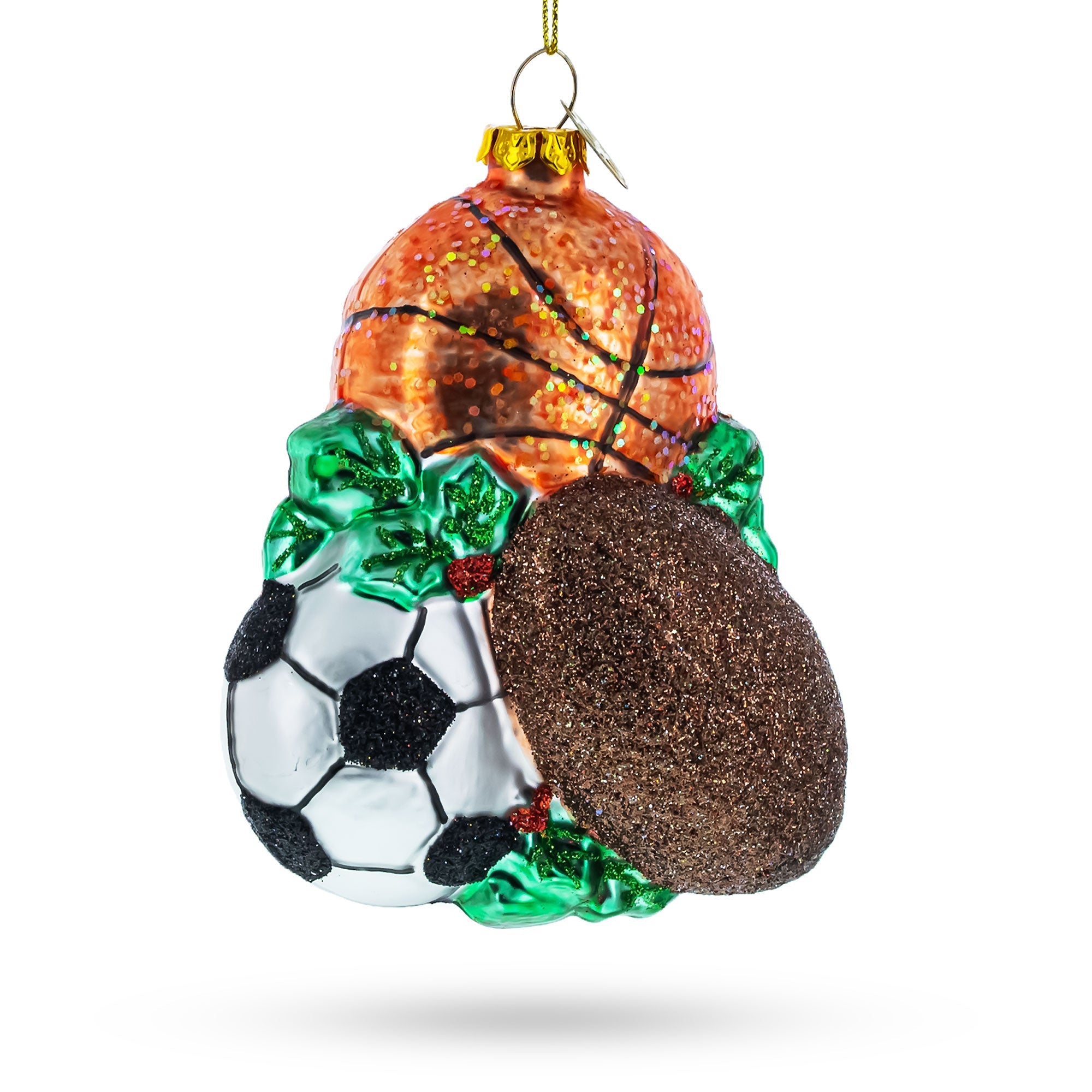 Sporty Football, Basketball, And Soccer Balls - Blown Glass Christmas Ornament