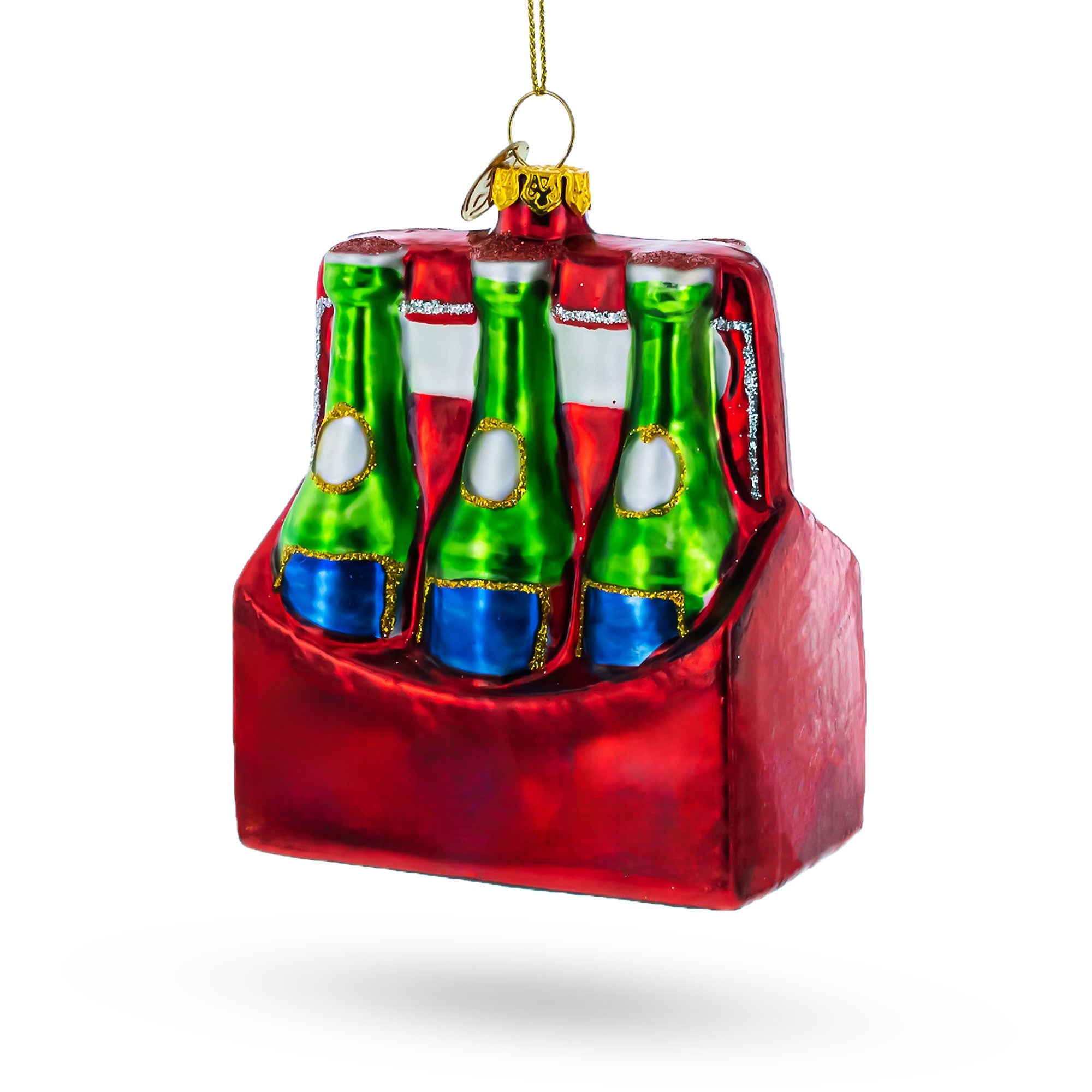 Festive Six-bottle Beer Pack - Blown Glass Christmas Ornament