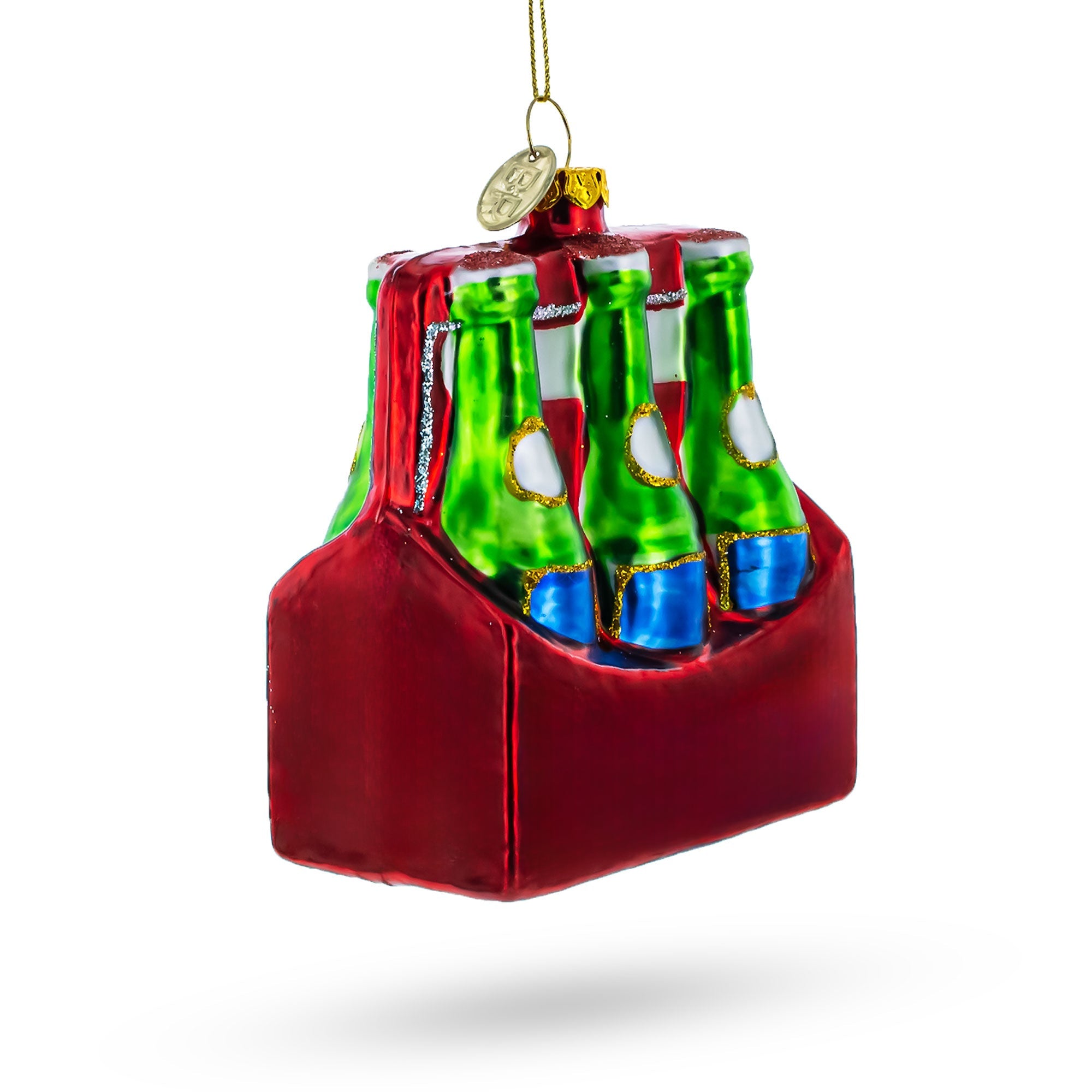 Festive Six-bottle Beer Pack - Blown Glass Christmas Ornament