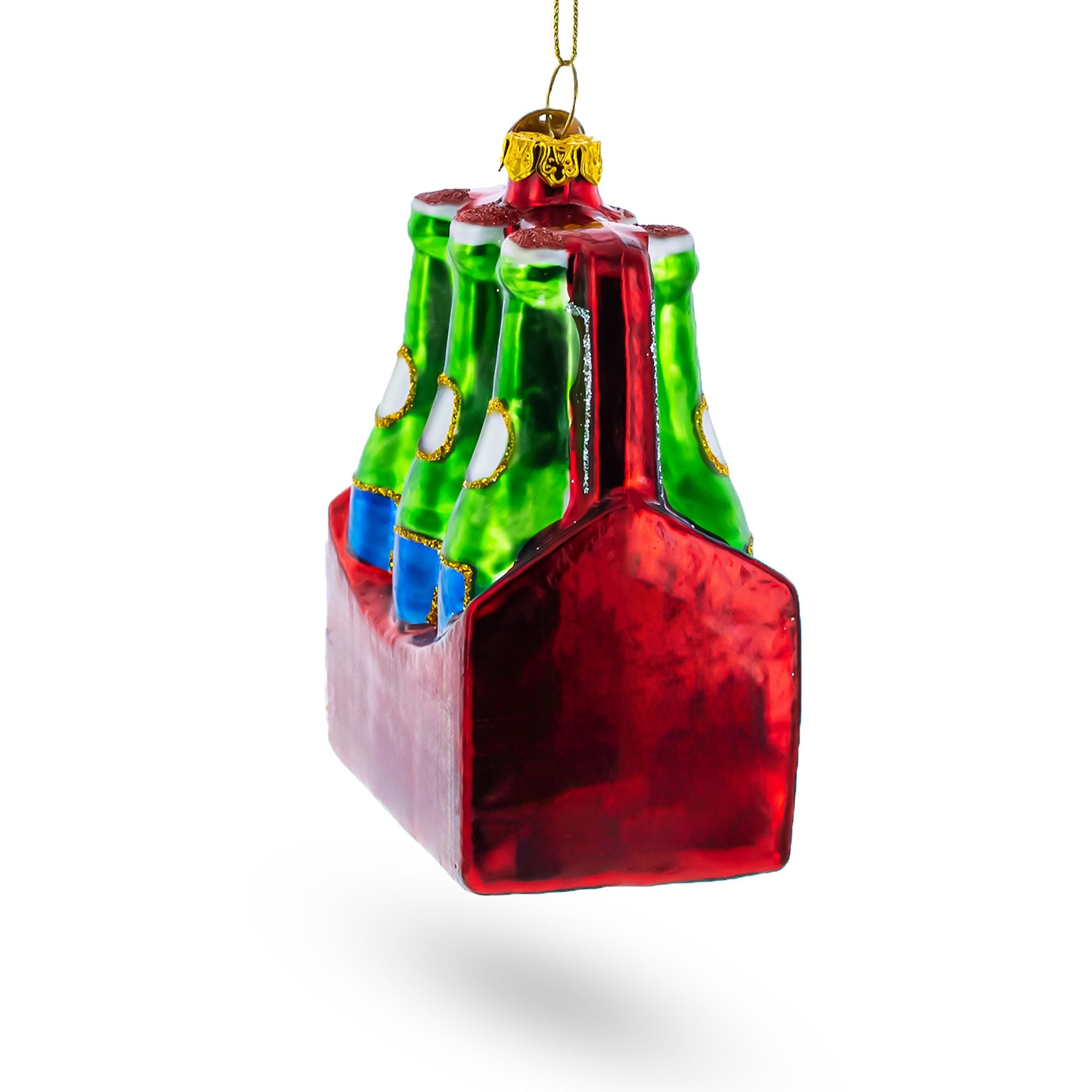 Festive Six-bottle Beer Pack - Blown Glass Christmas Ornament