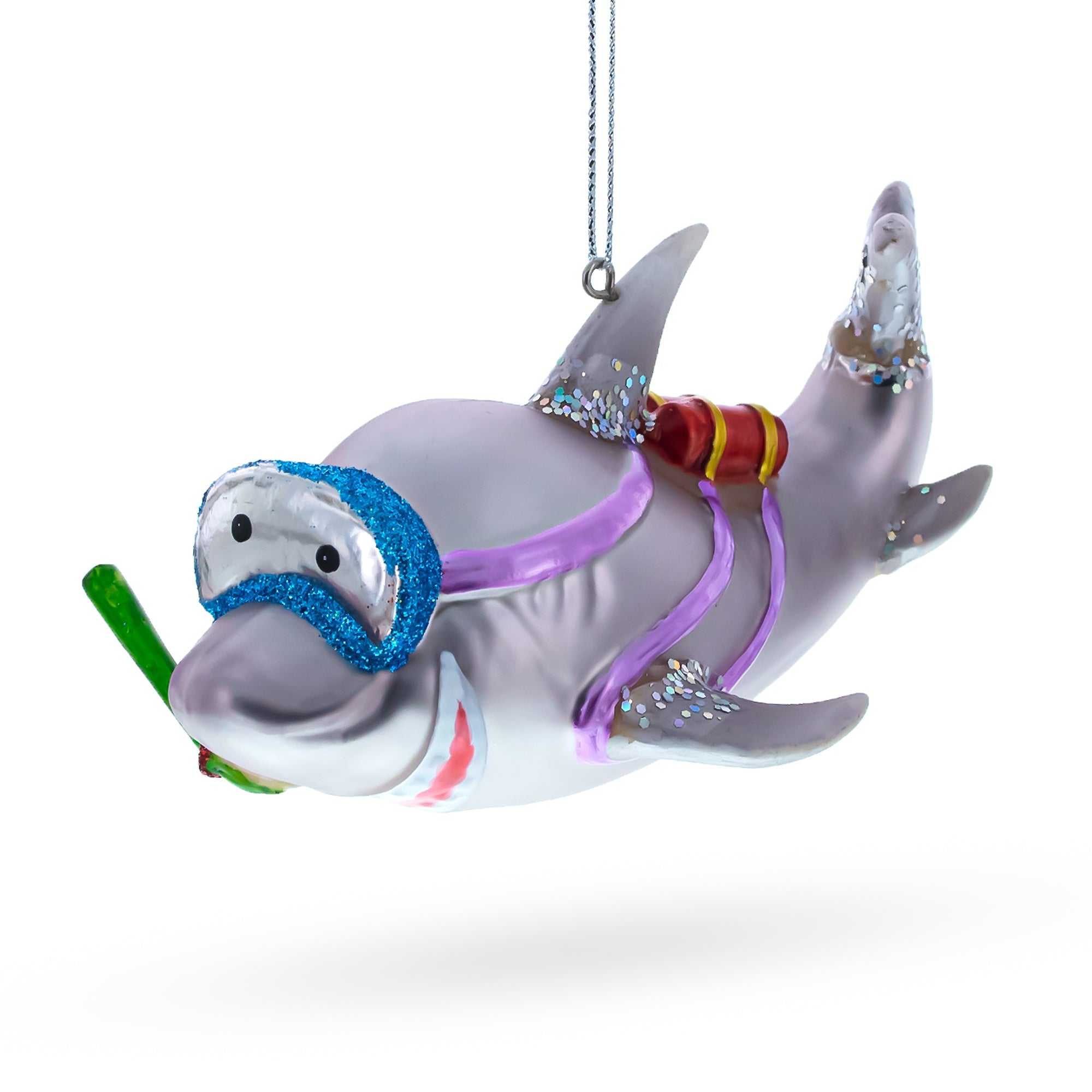 Adventurous Snorkeling Shark - Blown Glass Christmas Ornament