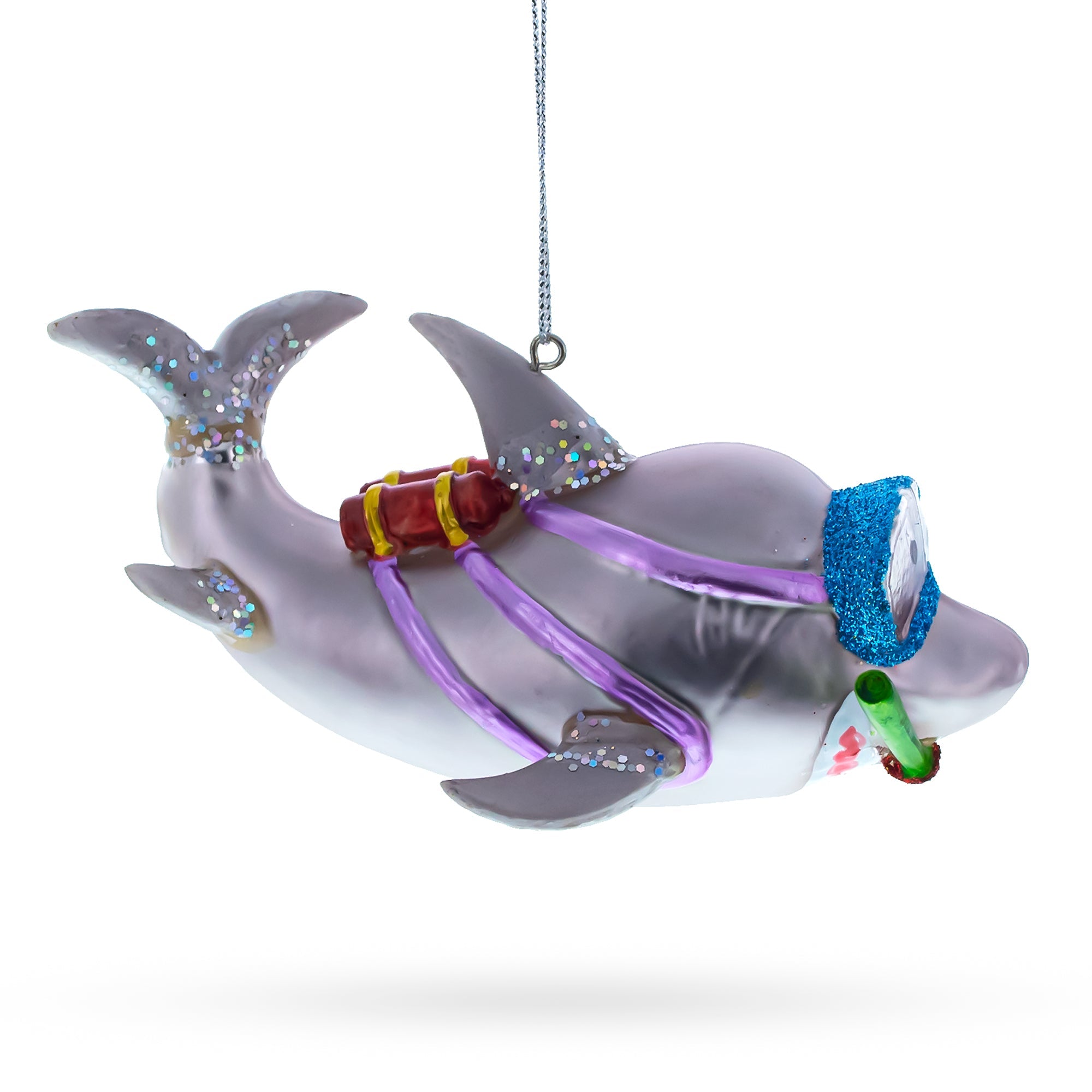 Adventurous Snorkeling Shark - Blown Glass Christmas Ornament