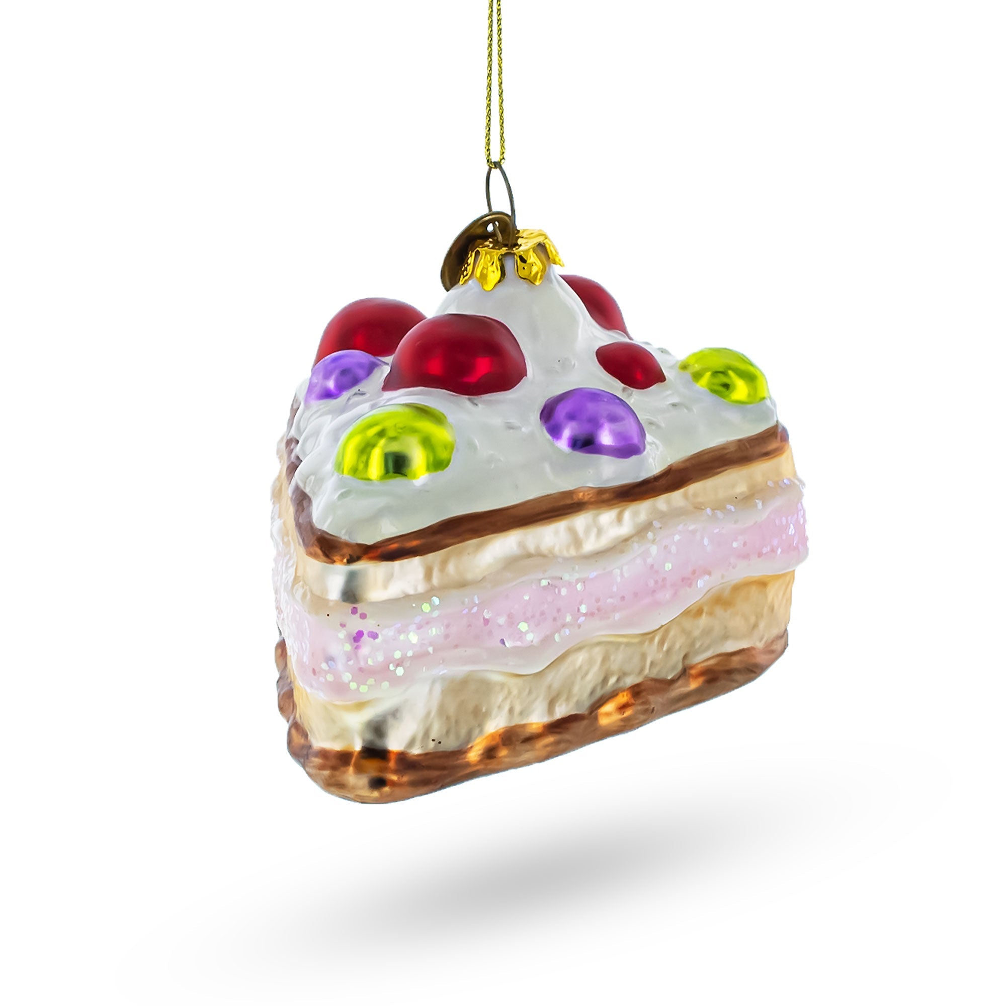 Delectable Cherry Cake Food - Blown Glass Christmas Ornament