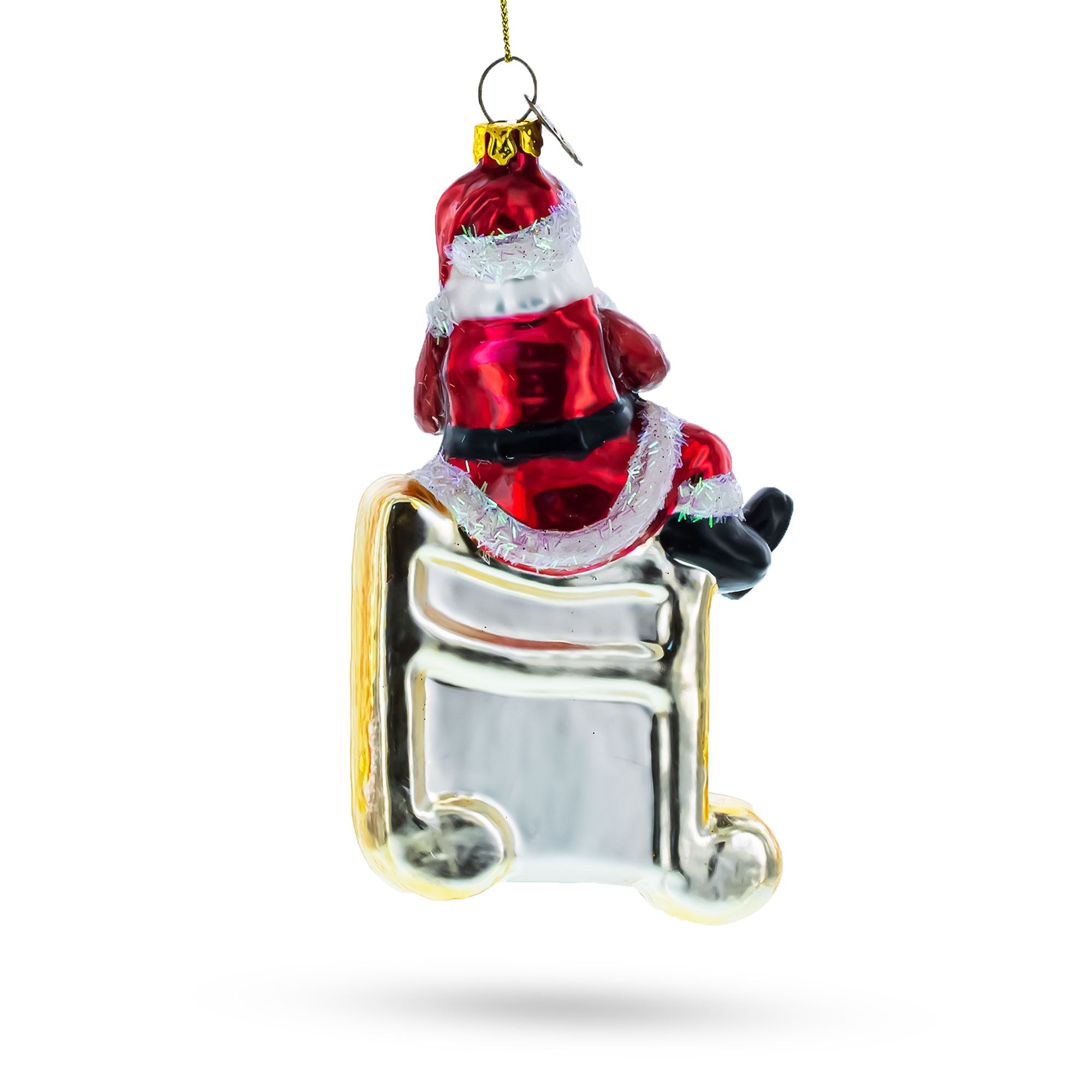 Musical Santa On Music Note - Blown Glass Christmas Ornament