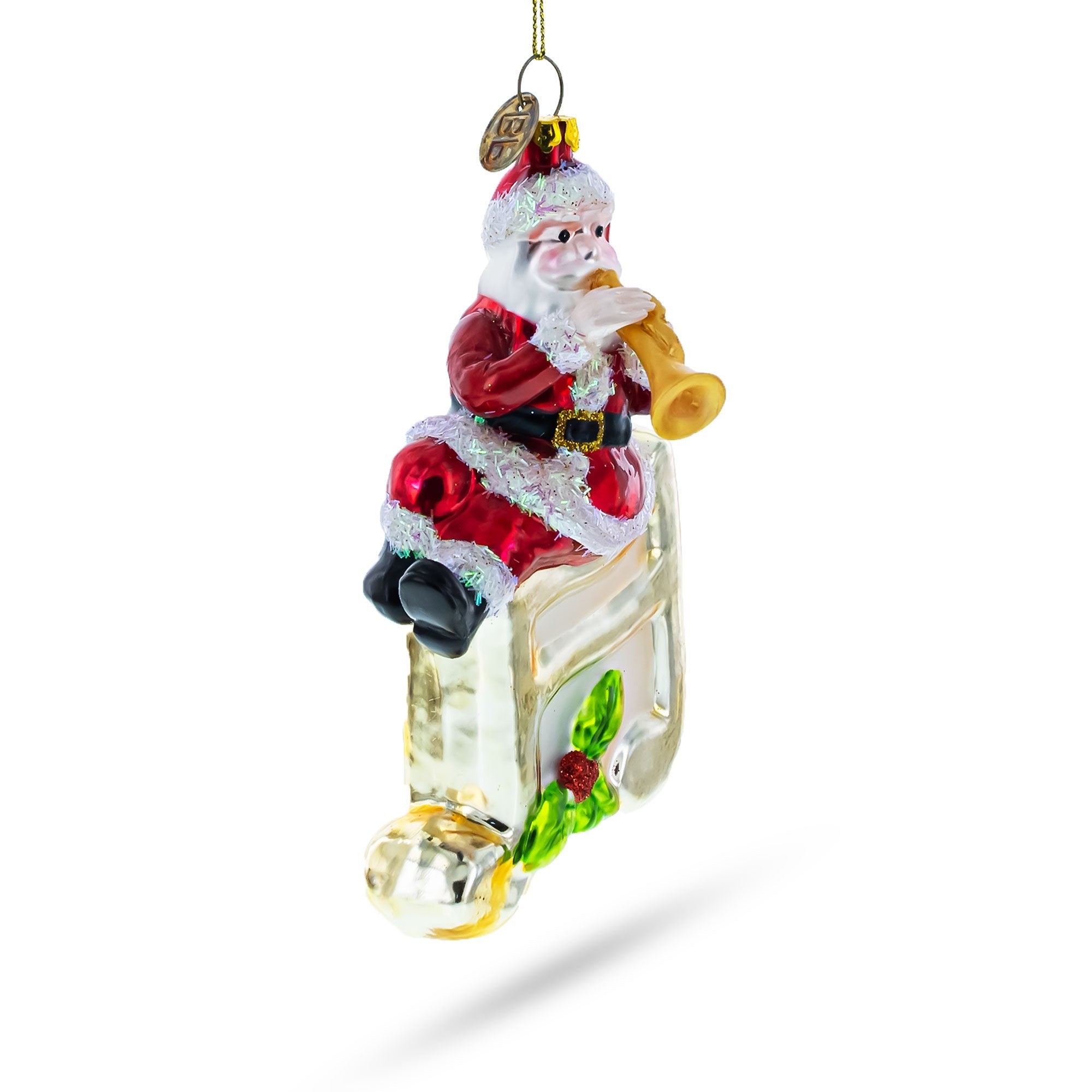 Musical Santa On Music Note - Blown Glass Christmas Ornament