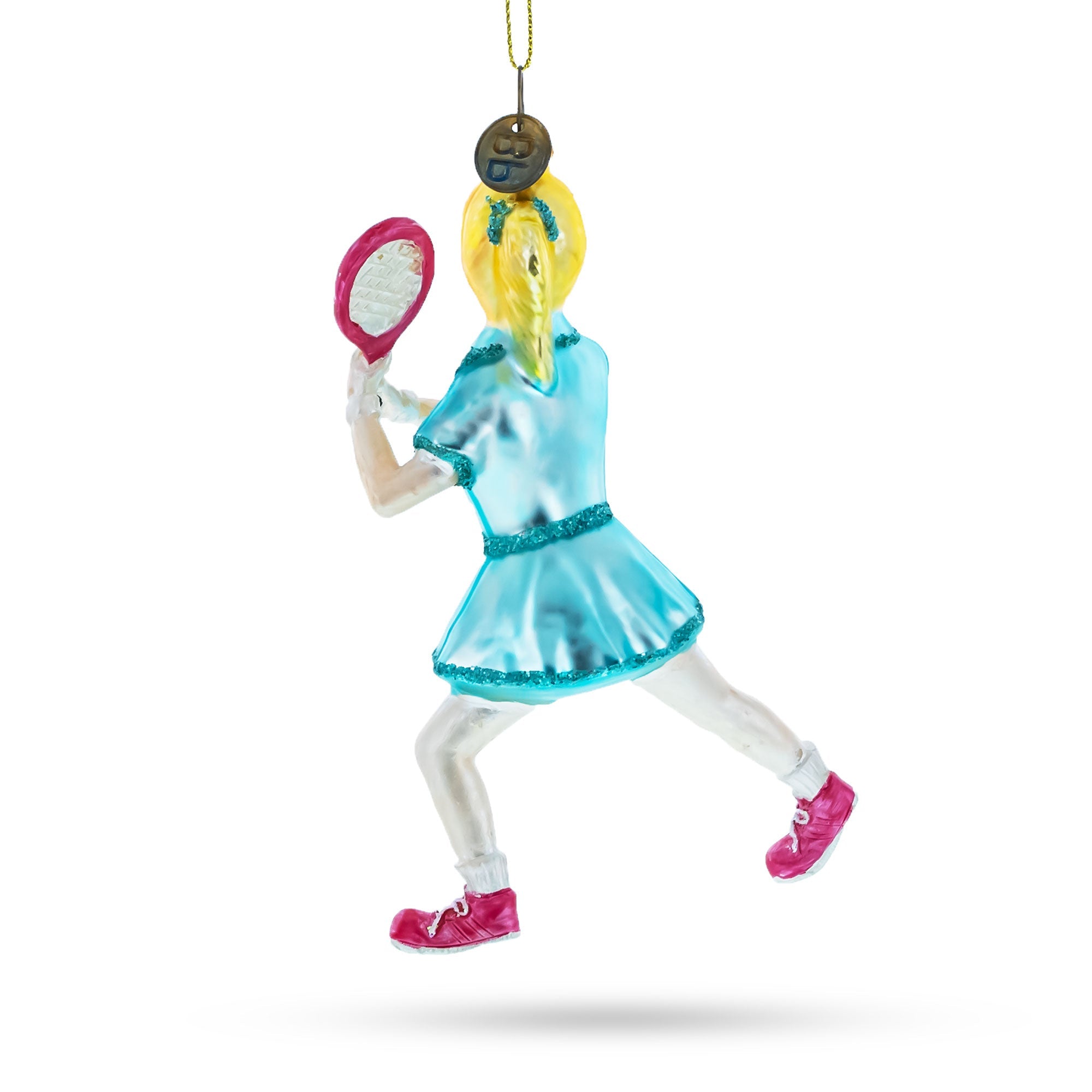 Athletic Girl Playing Tennis - Blown Glass Christmas Ornament