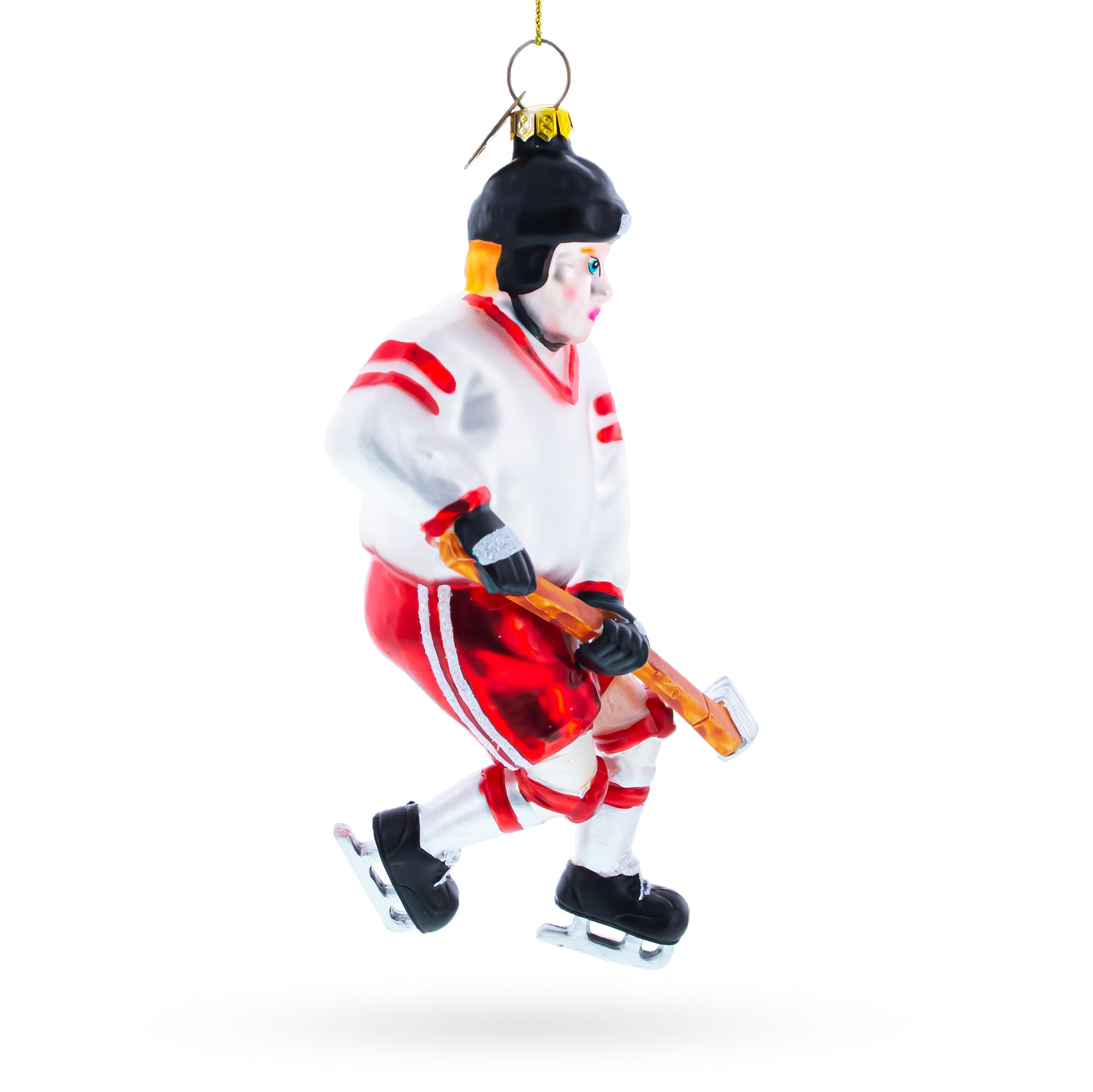 Skilled Hockey Player - Blown Glass Christmas Ornament